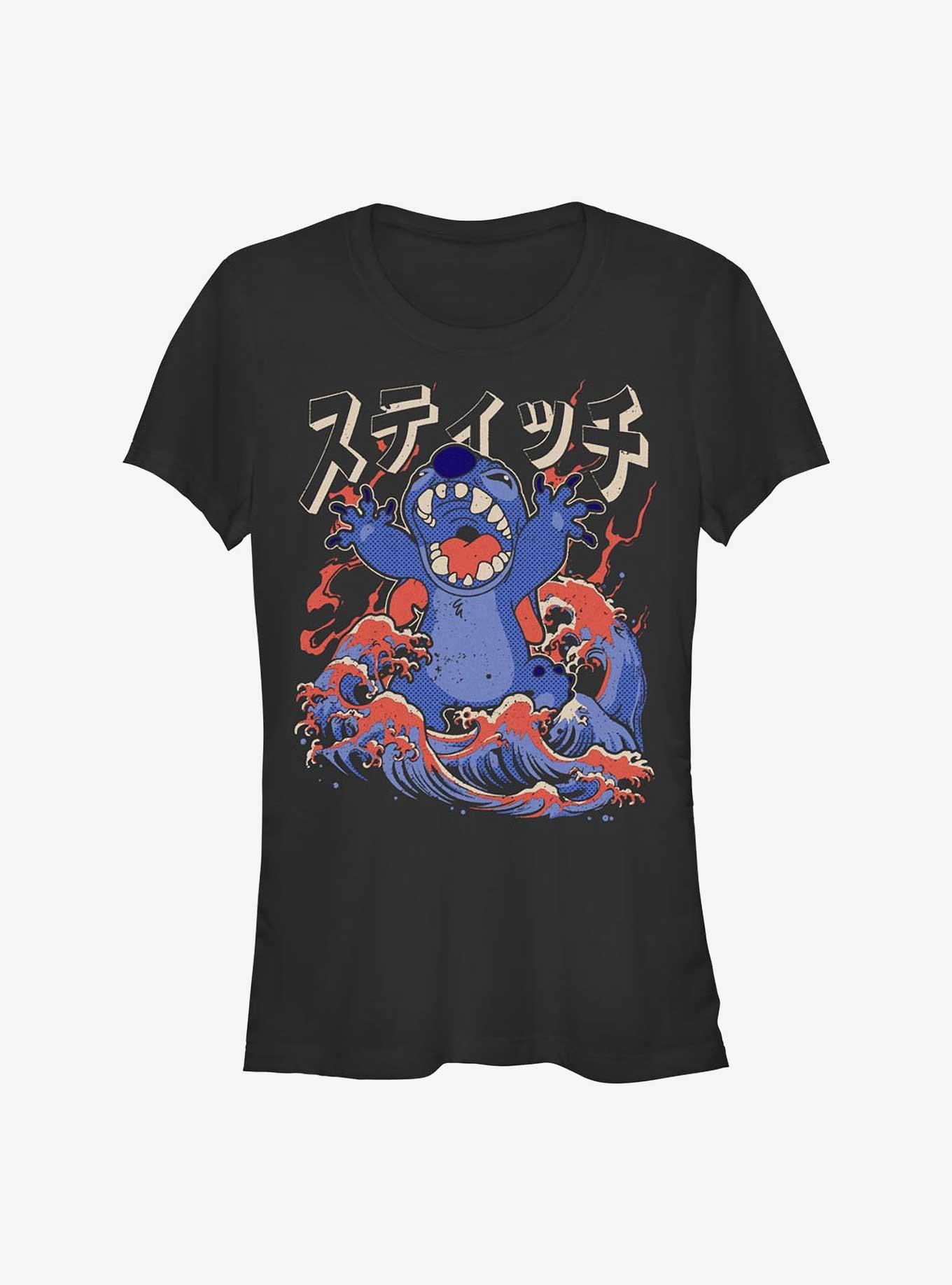 Disney Lilo & Stitch Kaiju Stitch Waves Girls T-Shirt Hot Topic Exclusive, BLACK, hi-res