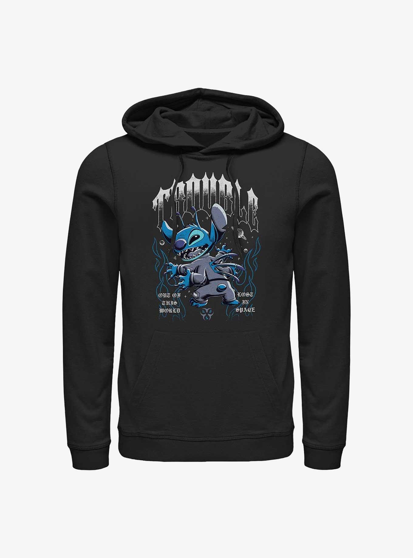 Disney Lilo & Stitch Cosmic Trouble Hoodie Hot Topic Web Exclusive, BLACK, hi-res