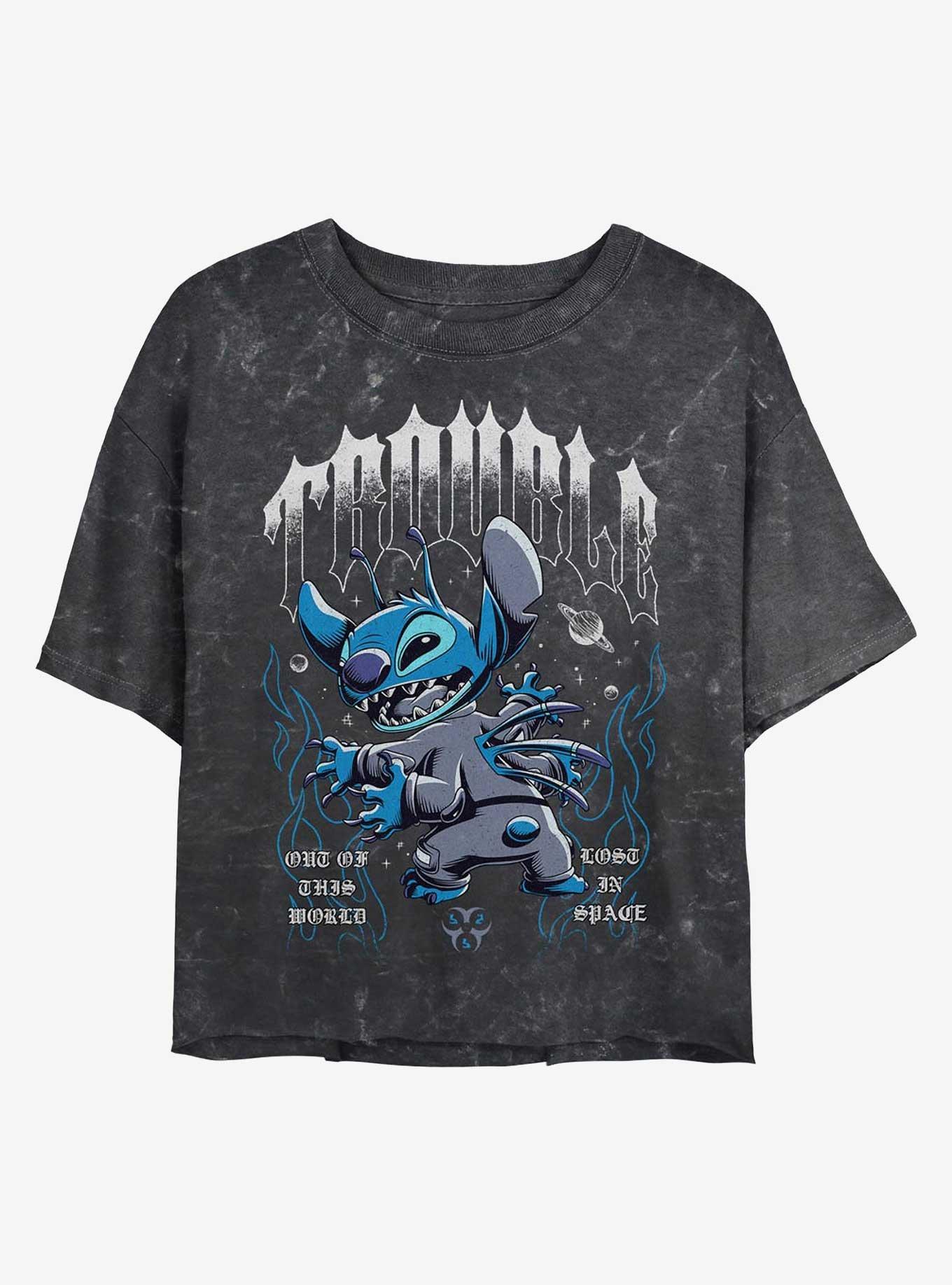 Disney Lilo & Stitch Cosmic Trouble Girls Mineral Wash Crop T-Shirt Hot Topic Web Exclusive, , hi-res