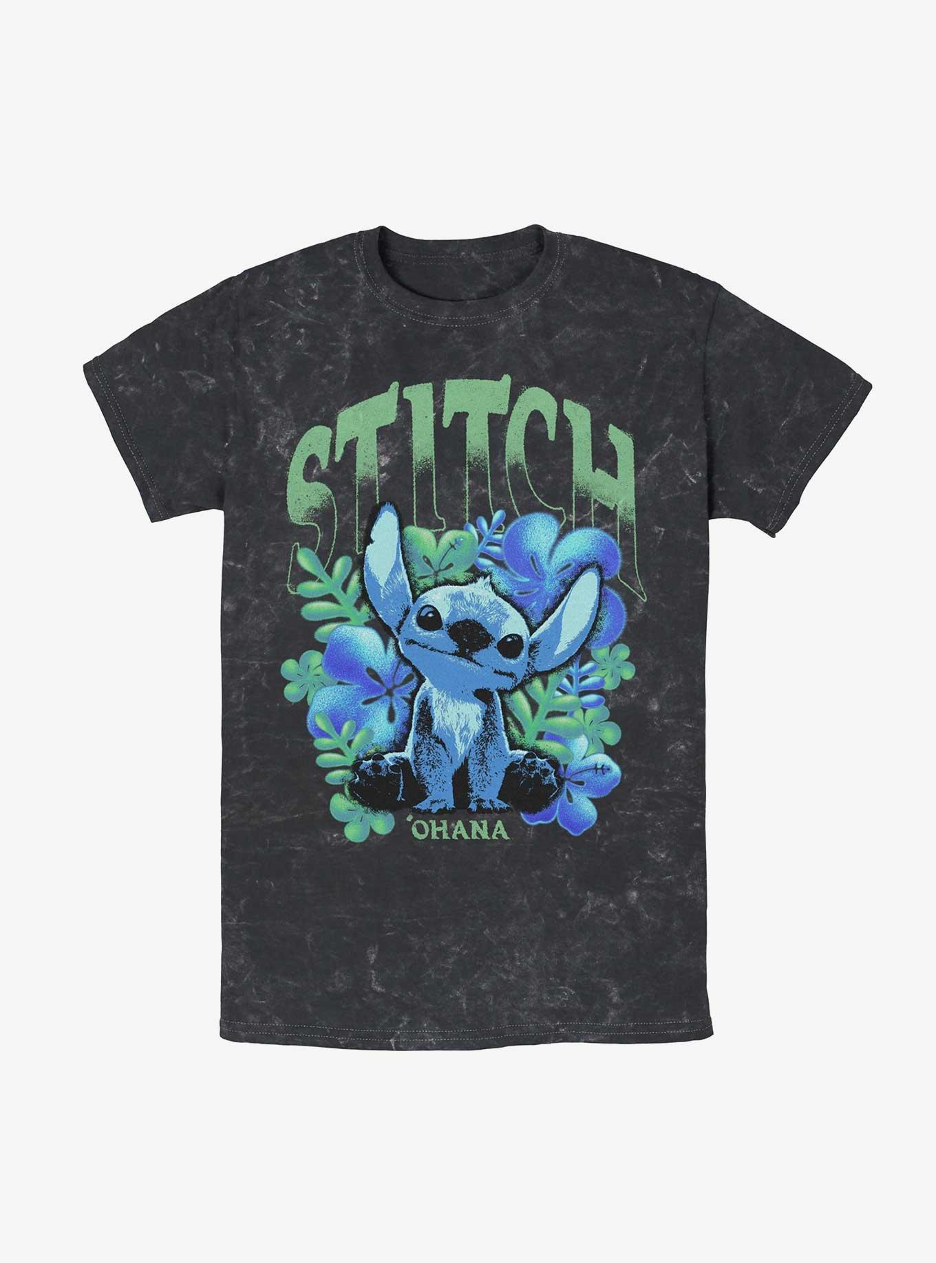 Disney Lilo & Stitch Dark Flowers Mineral Wash T-Shirt Hot Topic Web Exclusive, , hi-res