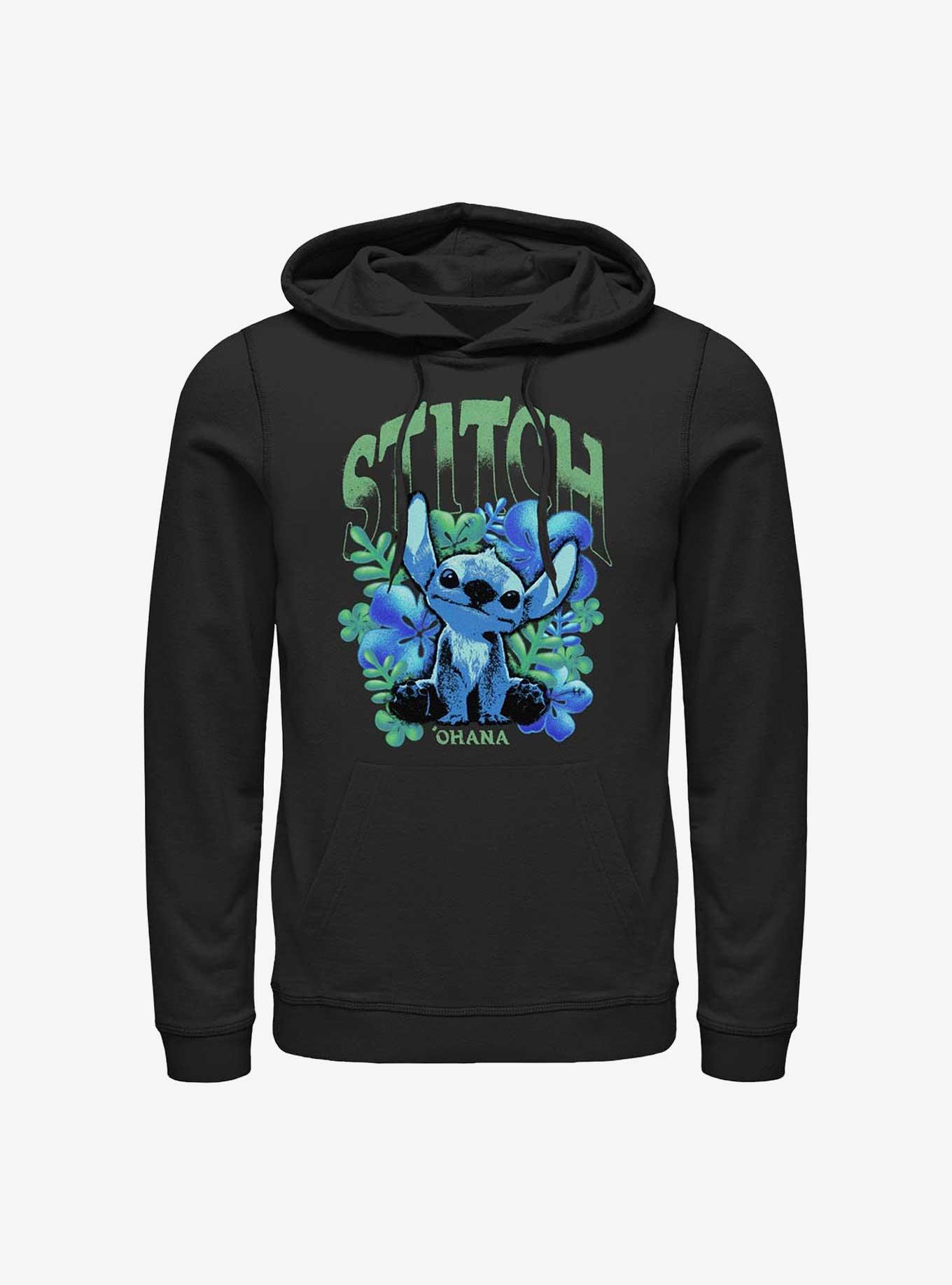 Disney Lilo & Stitch Dark Flowers Hoodie Hot Topic Exclusive, BLACK, hi-res