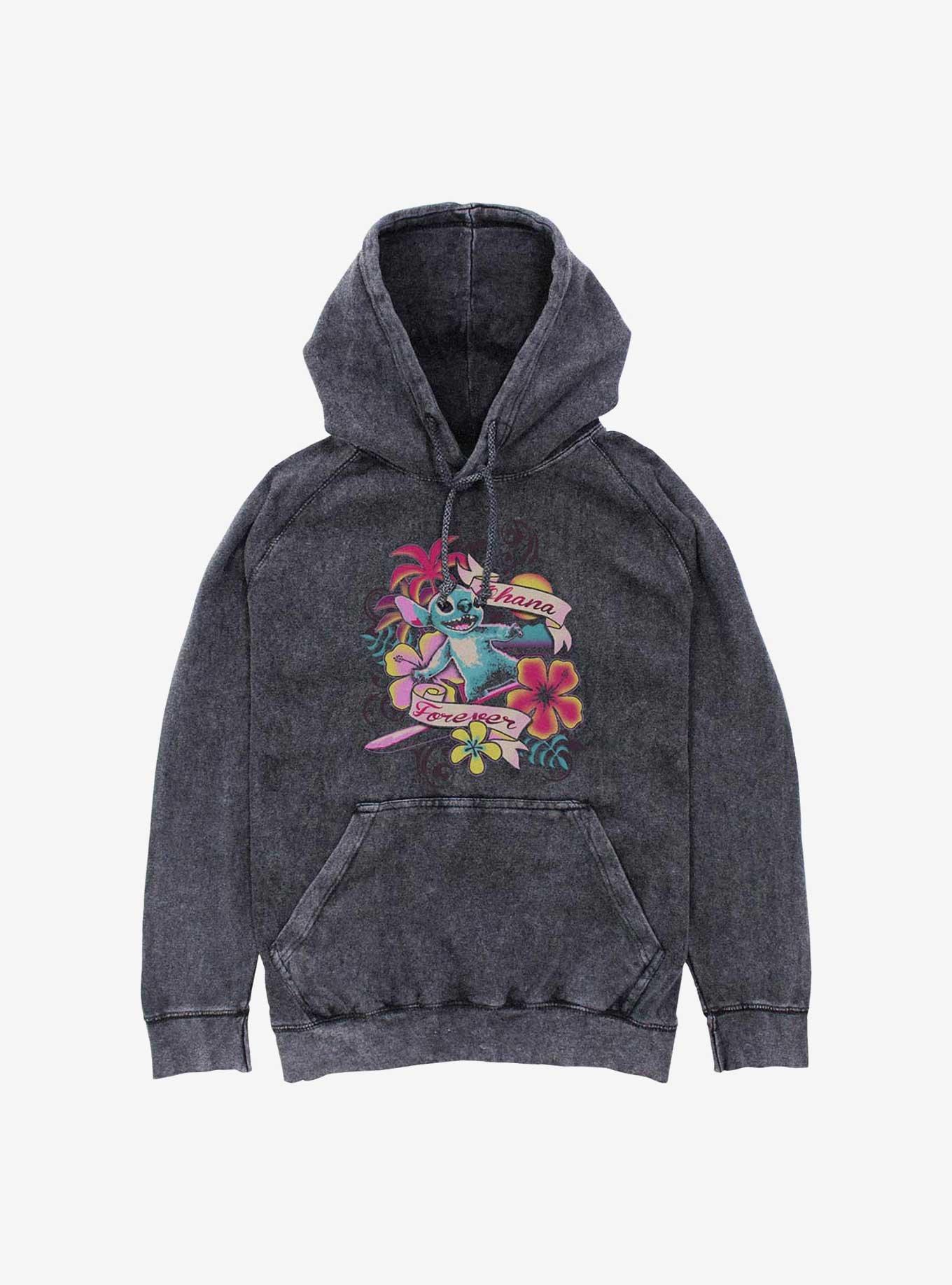 Disney Lilo & Stitch Ohana Forever Floral Mineral Wash Hoodie Hot Topic Web Exclusive, , hi-res
