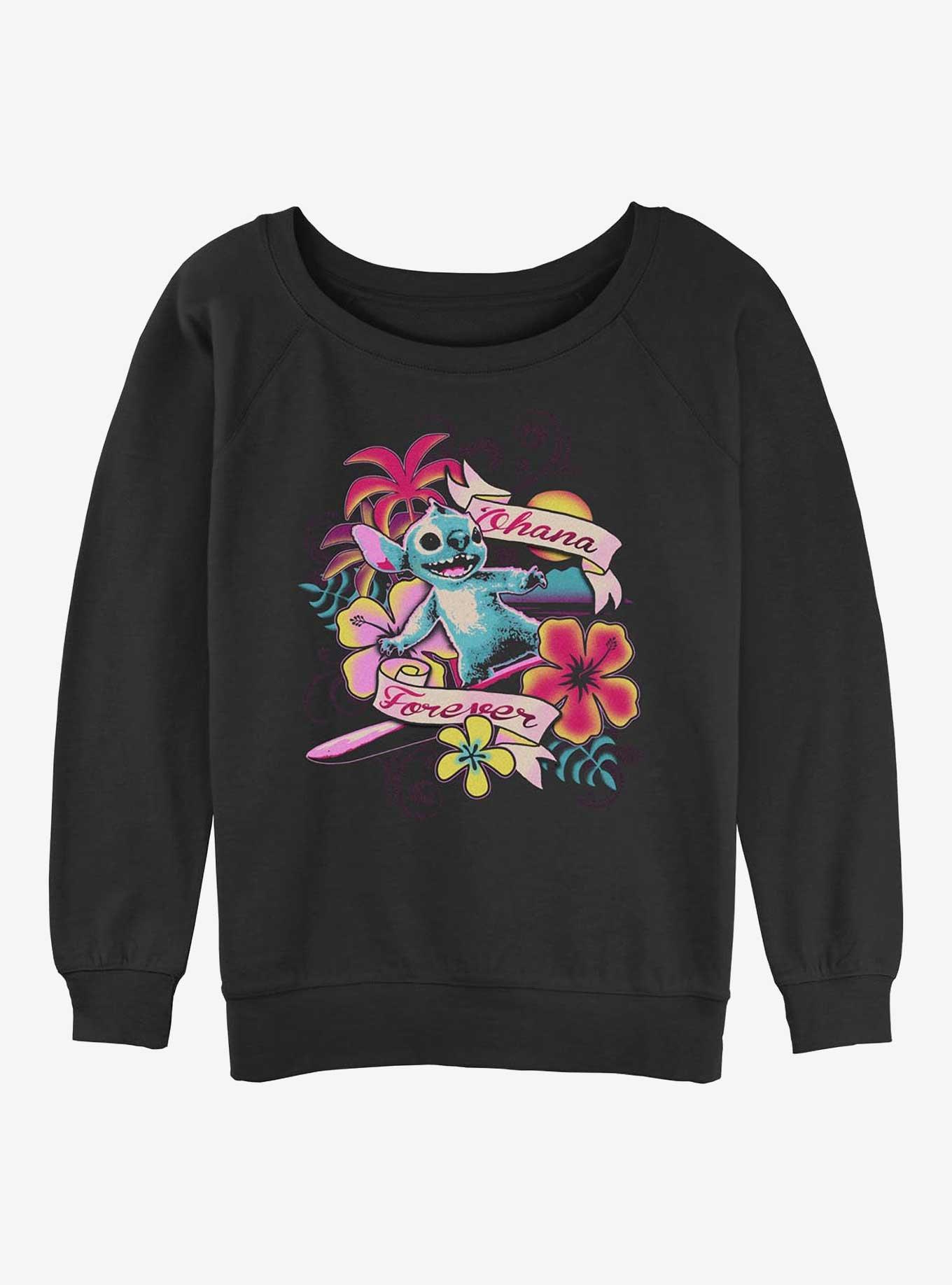 Disney Lilo & Stitch Ohana Forever Floral Girls Slouchy Sweatshirt Hot Topic Web Exclusive, , hi-res