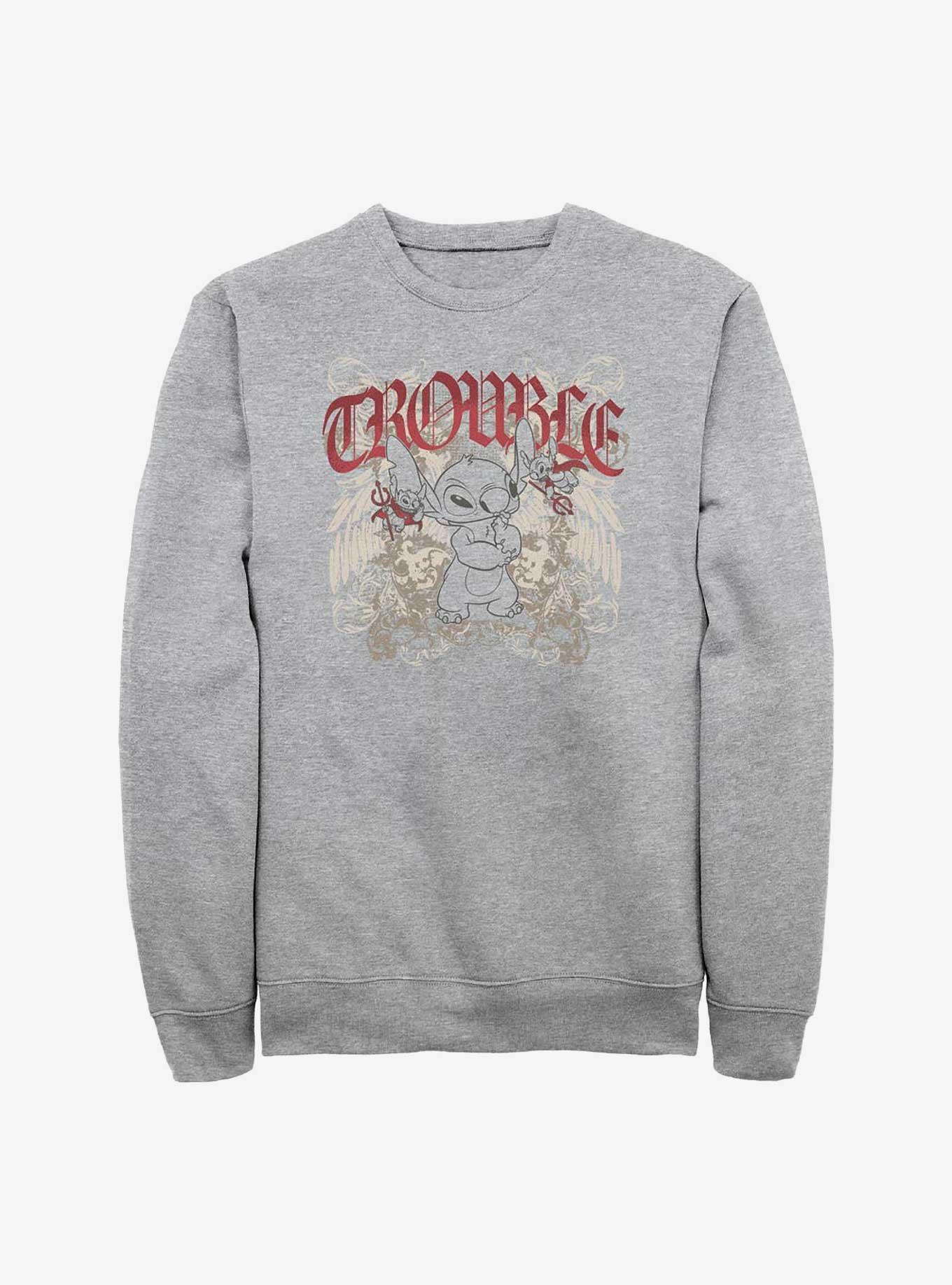 Disney Lilo & Stitch Total Trouble Sweatshirt Hot Topic Web Exclusive, ATH HTR, hi-res