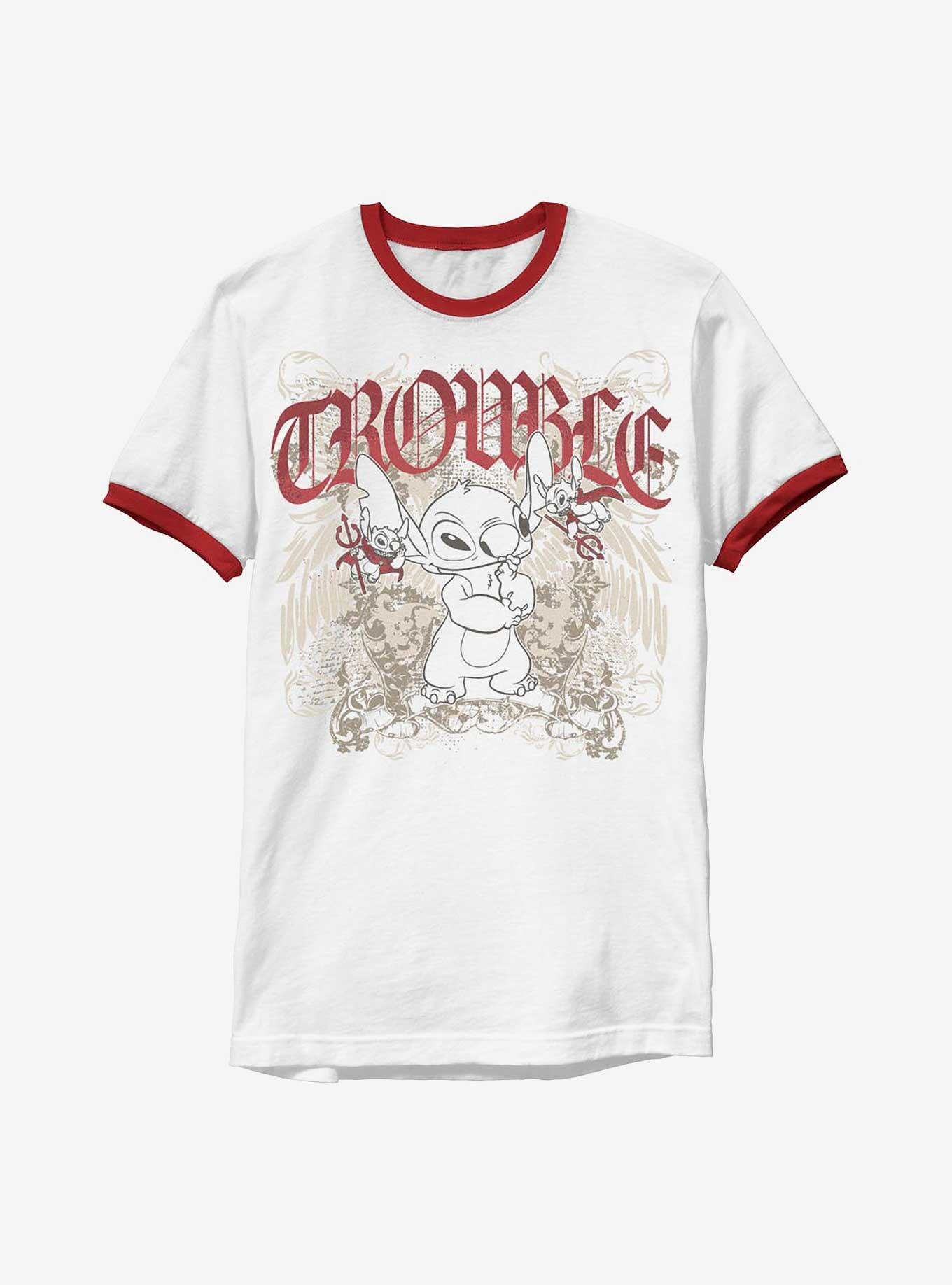 Disney Lilo & Stitch Total Trouble Ringer T-Shirt Hot Topic Exclusive, WHTRED, hi-res
