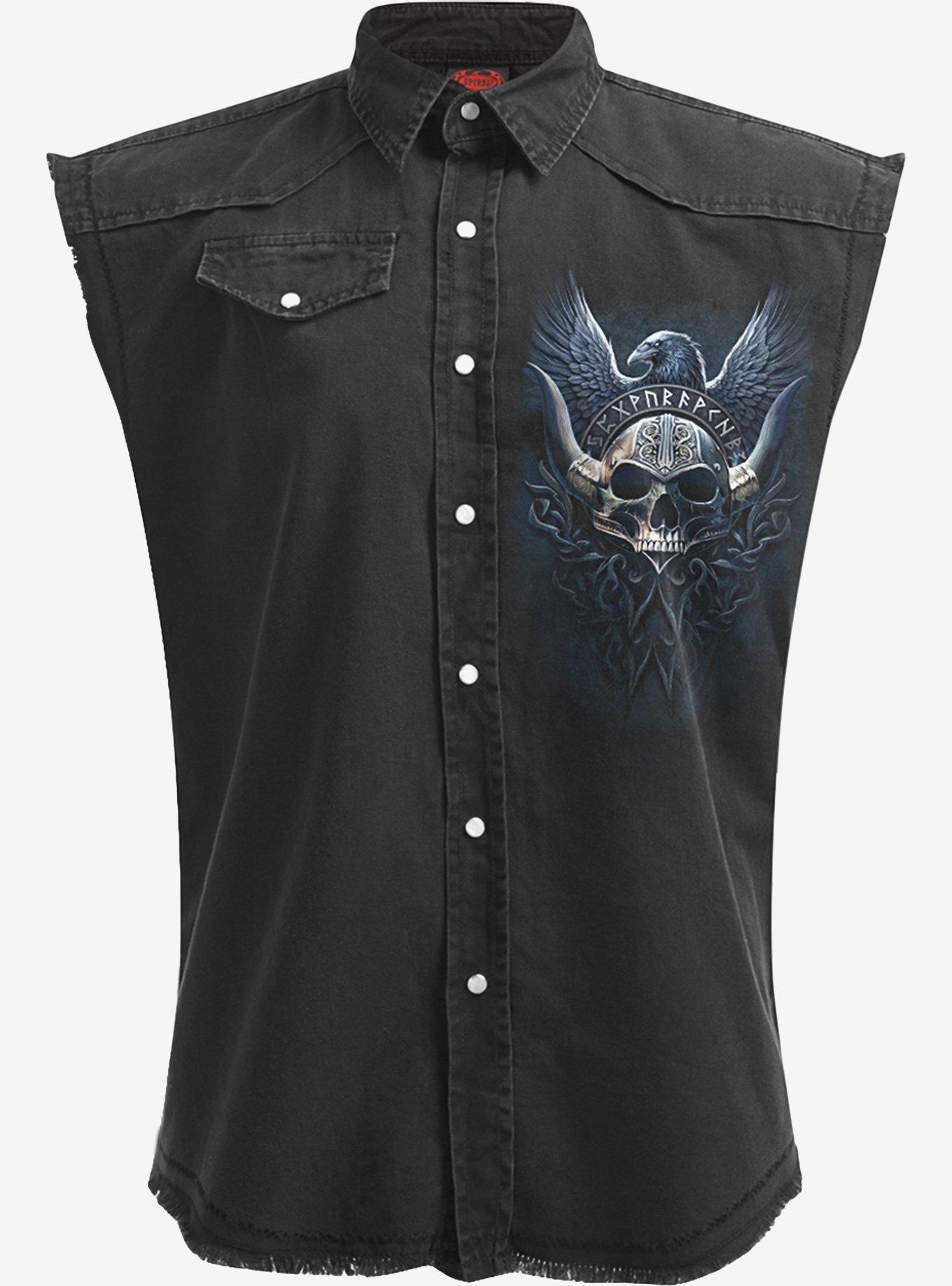 Odin's Warrior Sleeveless Stone Washed Button-Up Shirt, , hi-res