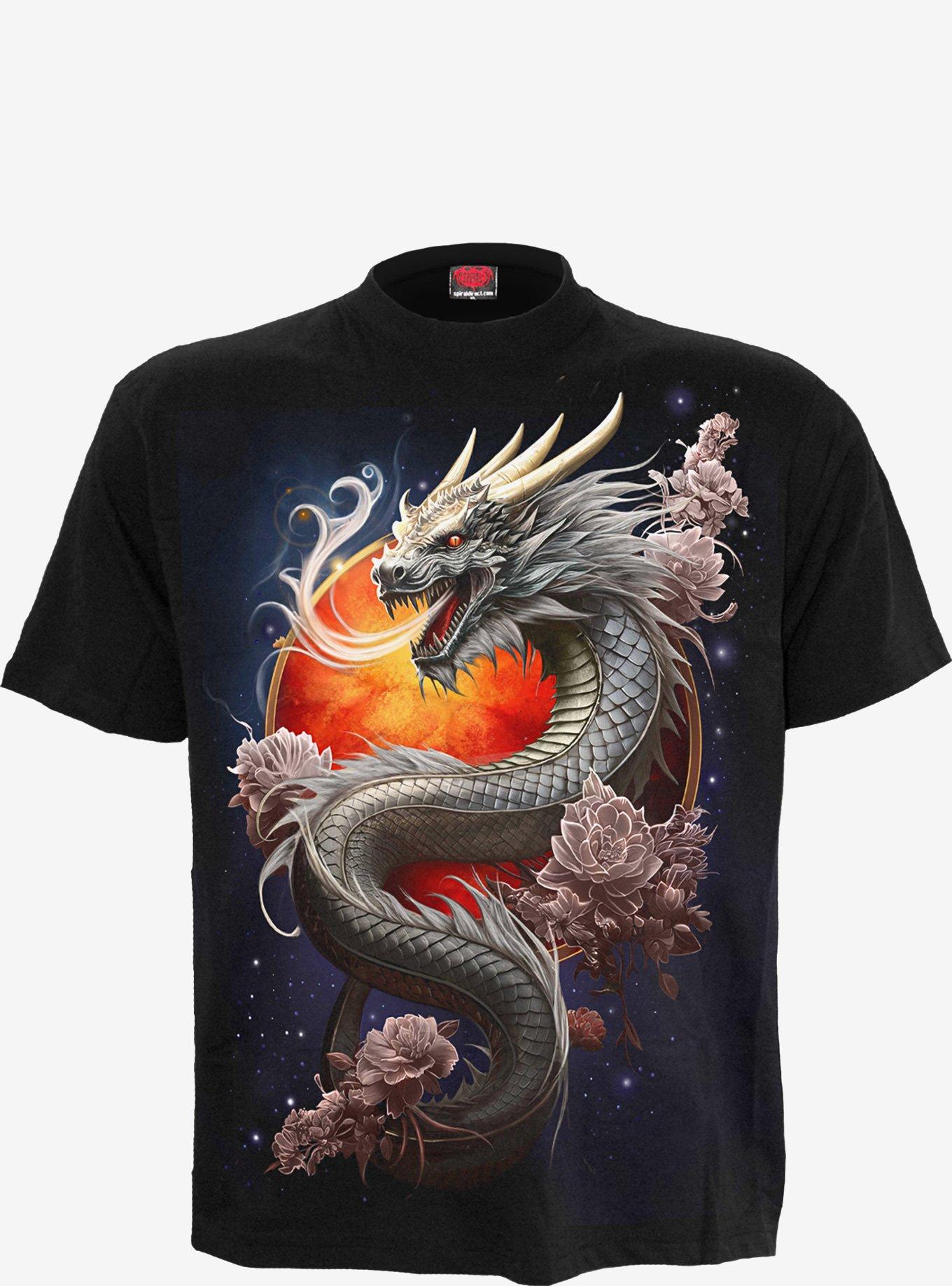 Sun Dragon Front Print T-Shirt, BLACK, hi-res