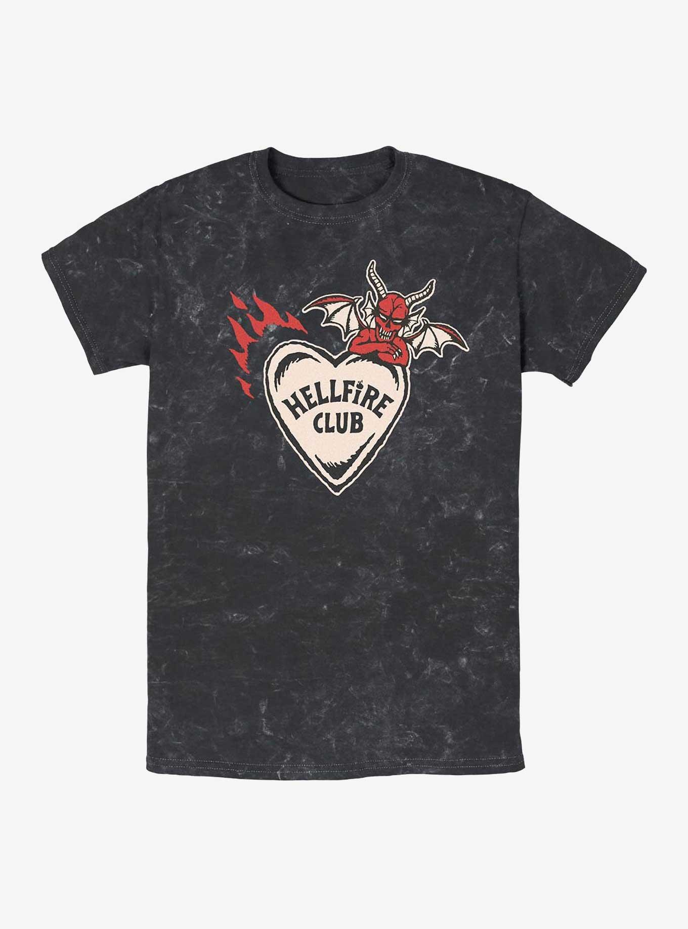 Stranger Things Hellfire Club Devil Heart Mineral Wash T-Shirt, BLACK, hi-res