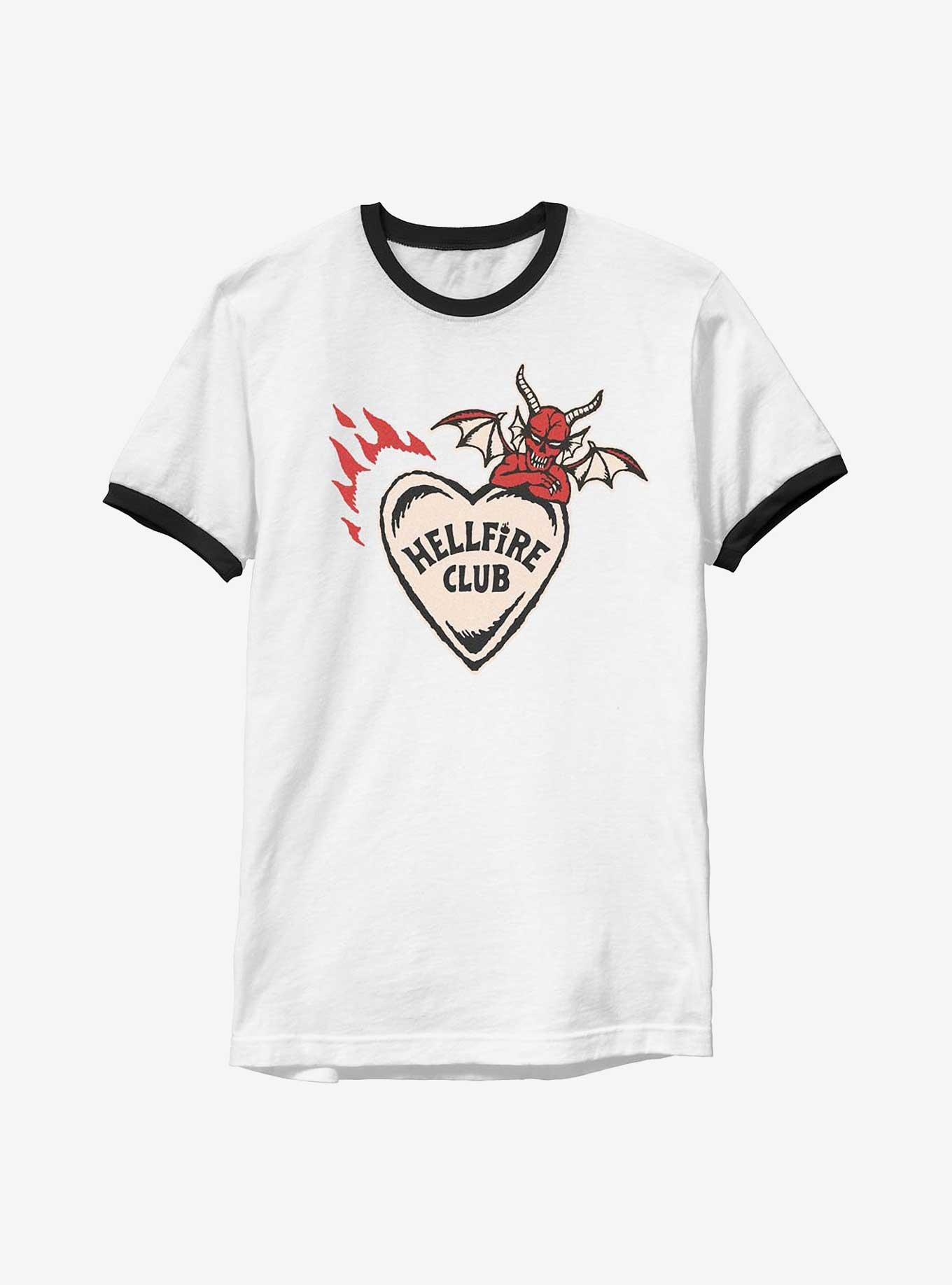 Stranger Things Hellfire Club Devil Heart Ringer T-Shirt, WHTBLK, hi-res