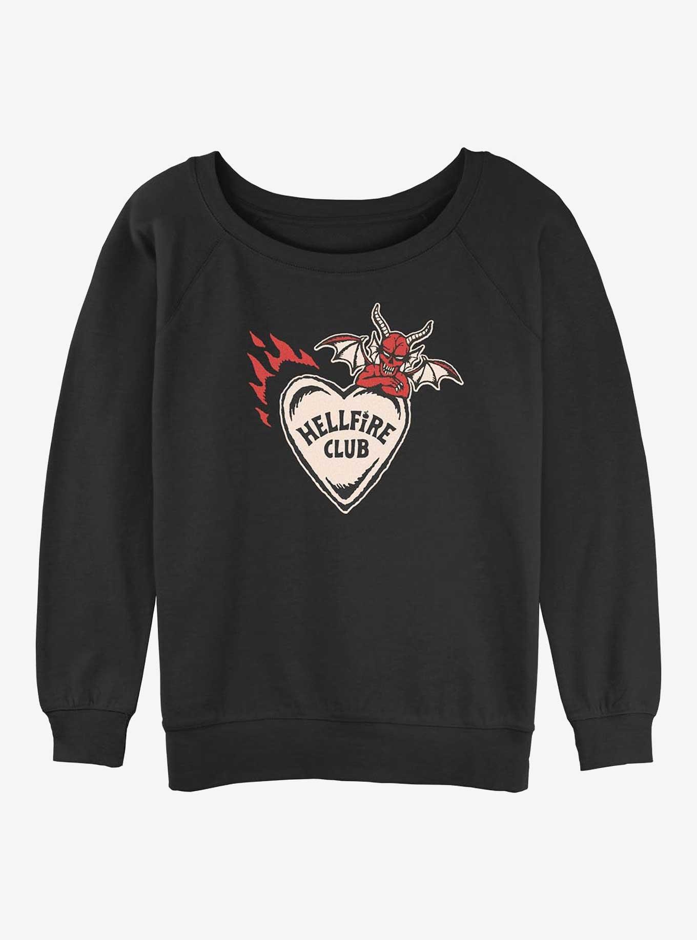 Stranger Things Hellfire Club Devil Heart Girls Slouchy Sweatshirt, BLACK, hi-res