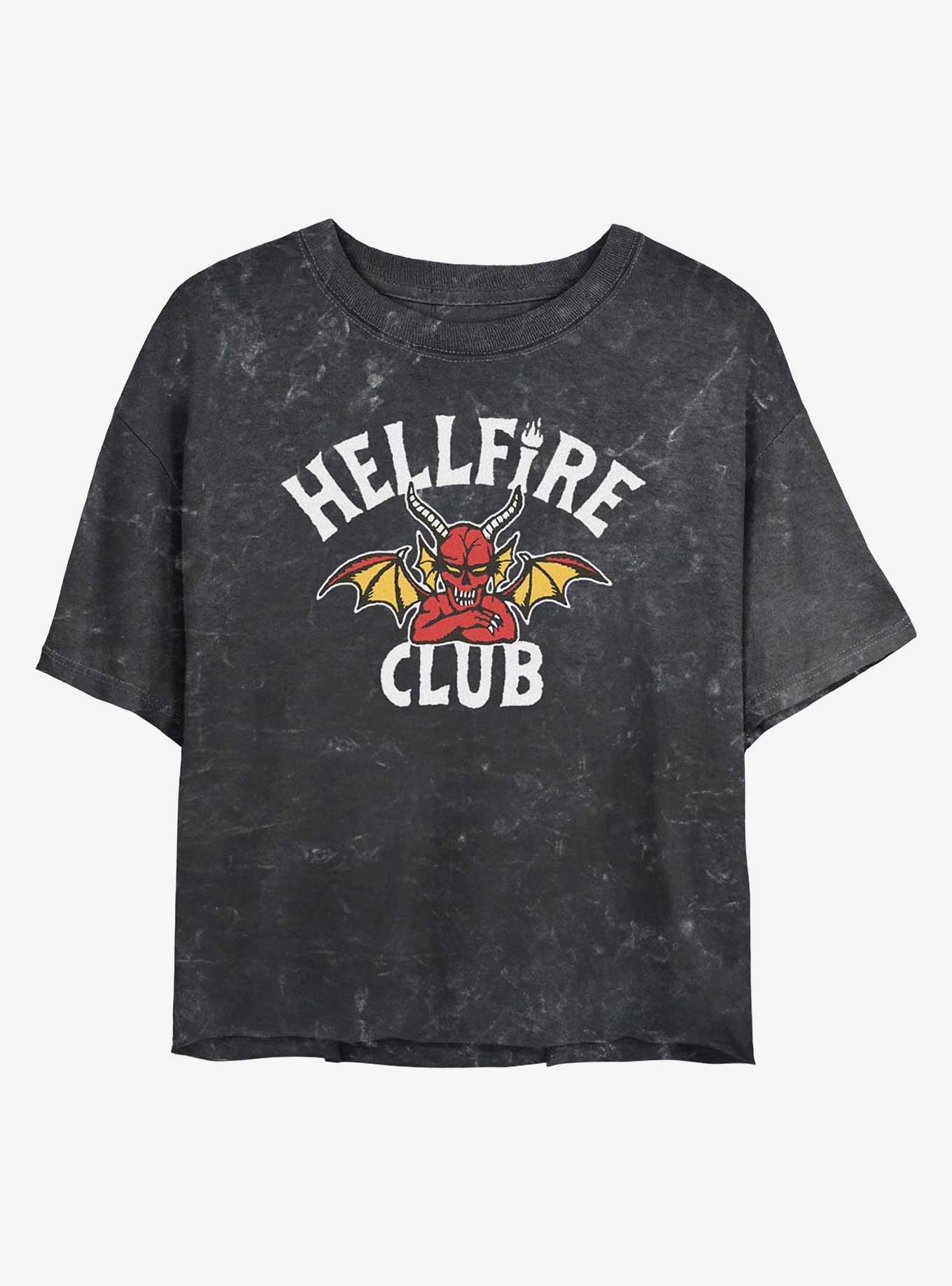 Stranger Things Devil Logo Hellfire Club Girls Mineral Wash Crop T-Shirt, , hi-res