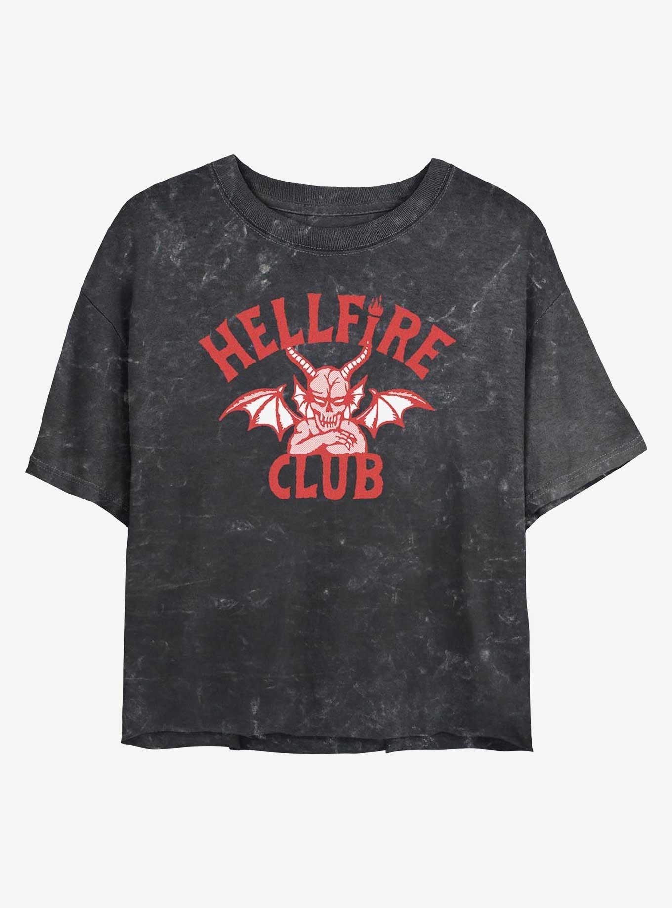 Stranger Things Devil Hellfire Club Logo Girls Mineral Wash Crop T-Shirt, BLACK, hi-res