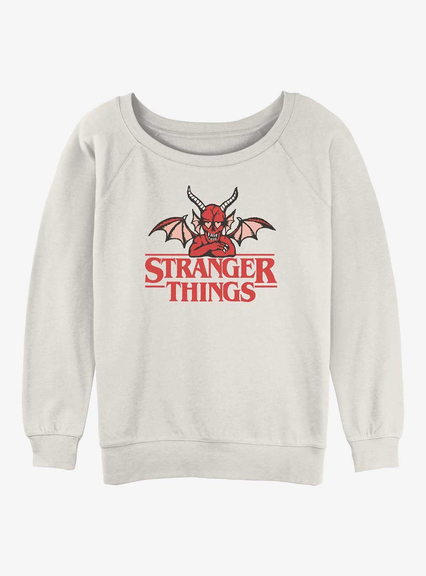 Stranger Things Devil In Love Girls Slouchy Sweatshirt, EGRET, hi-res