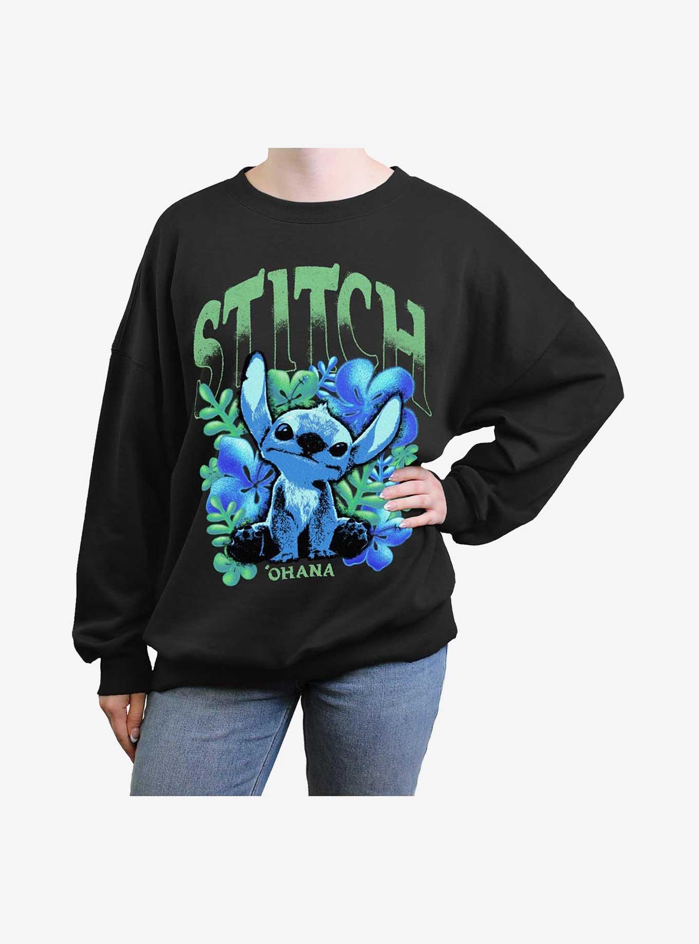 Disney Lilo & Stitch Dark Flowers Girls Oversized Sweatshirt Hot Topic Web Exclusive, BLACK, hi-res