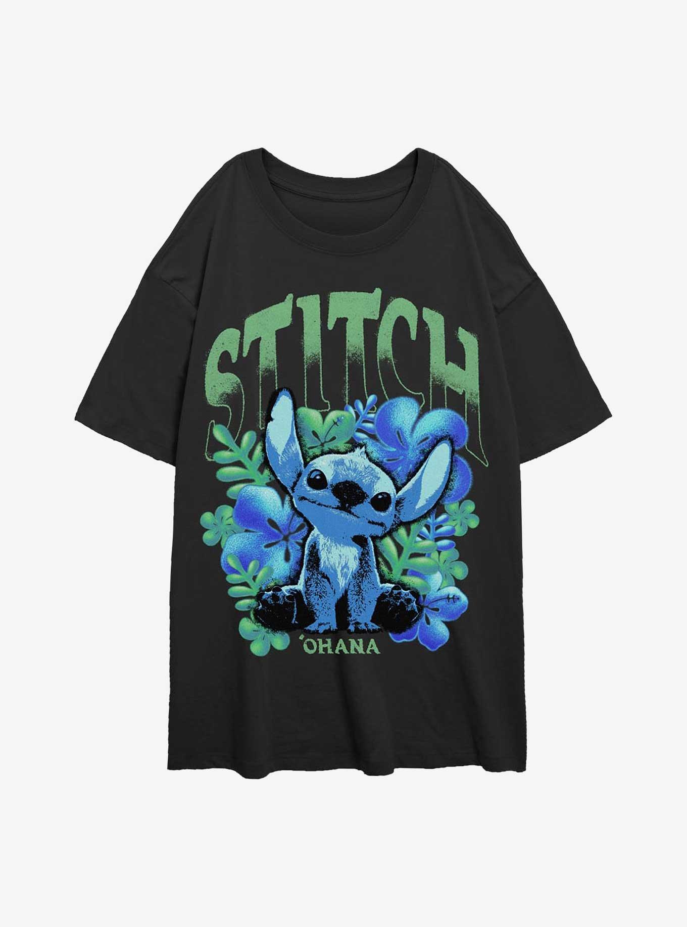 Disney Lilo & Stitch Dark Flowers Girls Oversized T-Shirt Hot Topic Exclusive, BLACK, hi-res