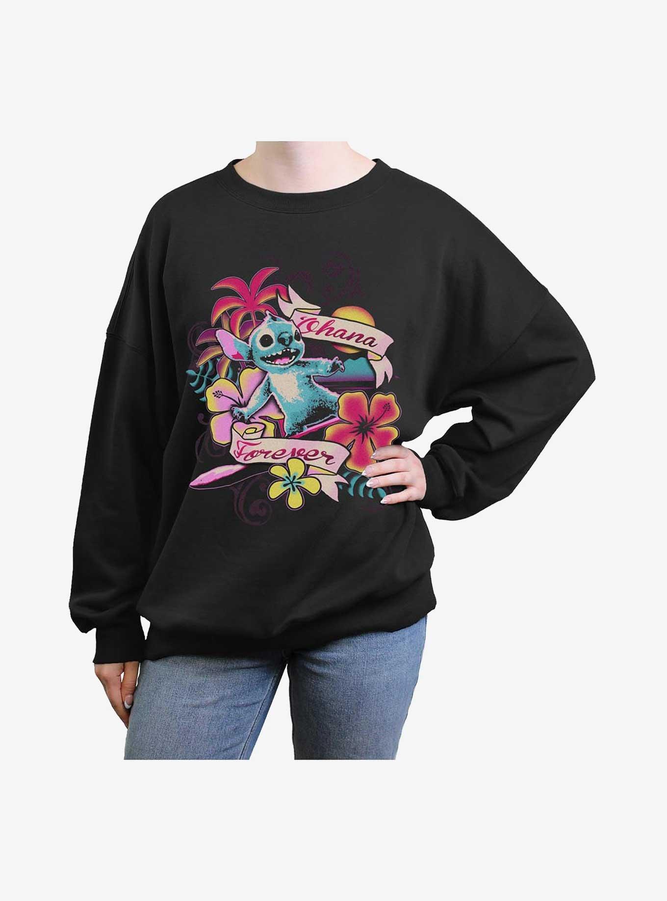 Disney Lilo & Stitch Ohana Forever Floral Girls Oversized Sweatshirt Hot Topic Web Exclusive, , hi-res
