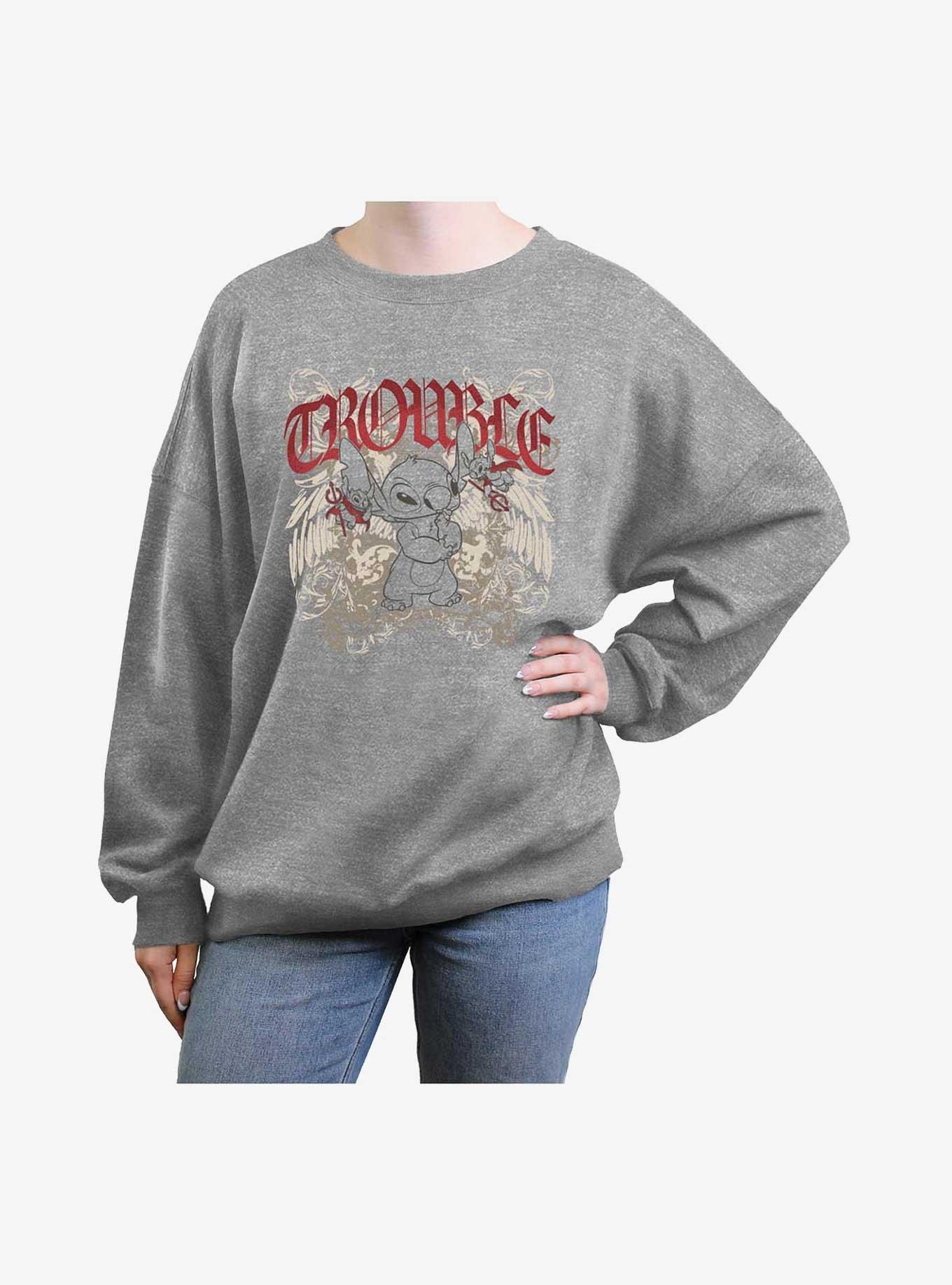 Disney Lilo & Stitch Total Trouble Girls Oversized Sweatshirt Hot Topic Exclusive, , hi-res