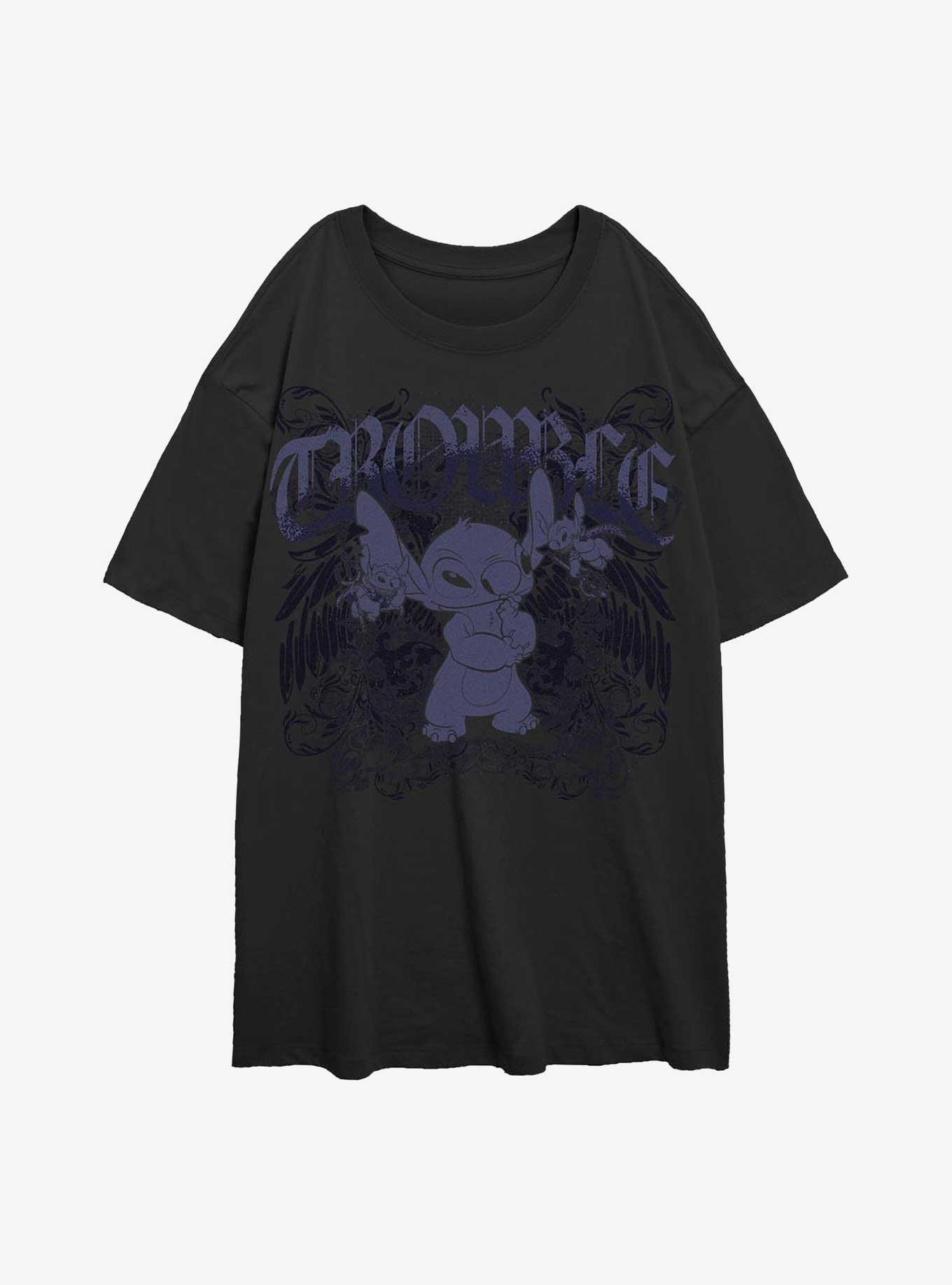 Disney Lilo & Stitch Total Trouble Girls Oversized T-Shirt Hot Topic Exclusive, BLACK, hi-res