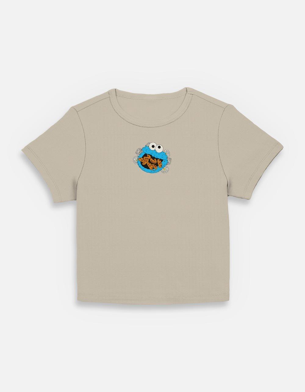 Sesame Street Cookie Monster Flowers Womens Baby T-Shirt, PLAZTAUPE, hi-res