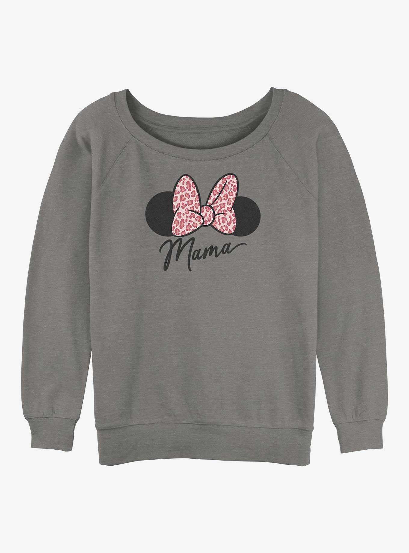 Disney Minnie Mouse Mama Leopard Bow Girls Slouchy Sweatshirt, GRAY HTR, hi-res