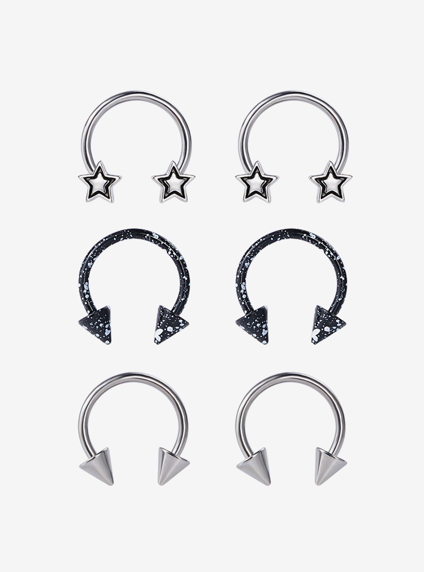 16G Steel Black & White Splatter Star Circular Barbell 6 Pack, , hi-res