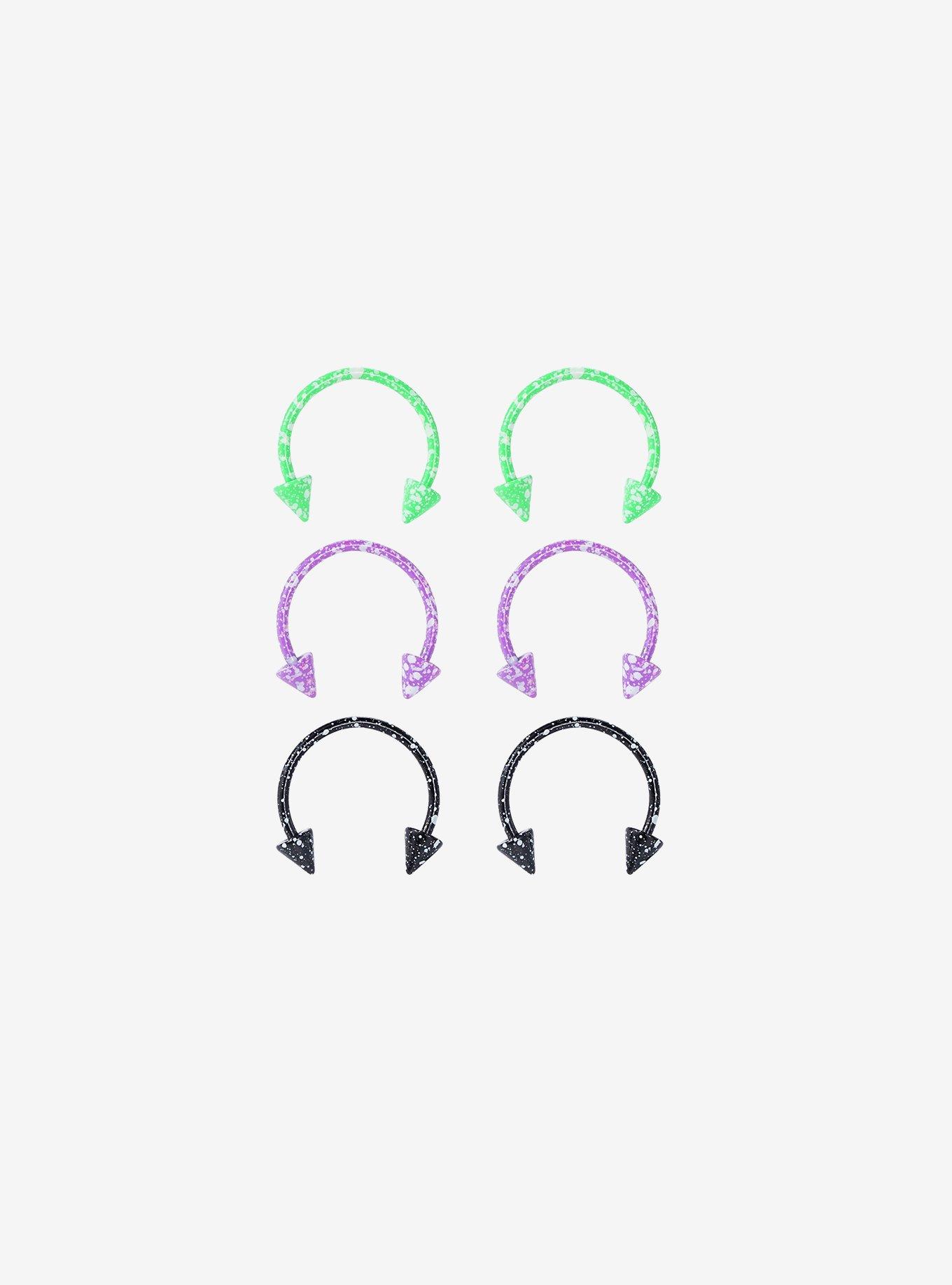 14G Steel Green Purple & Black Splatter Circular Barbell 6 Pack, , hi-res