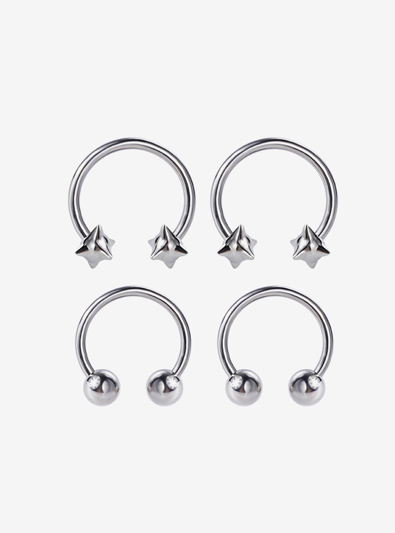 Steel Silver Spiked Ball & Jewel Circular Barbell 4 Pack, , hi-res