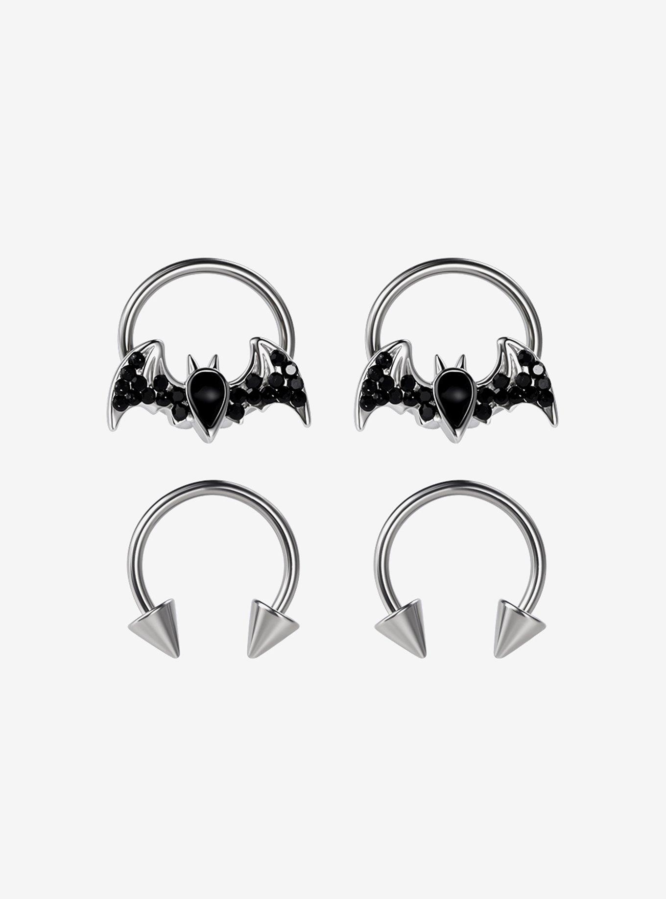 Steel Jeweled Bat & Spike Circular Barbell 4 Pack, , hi-res