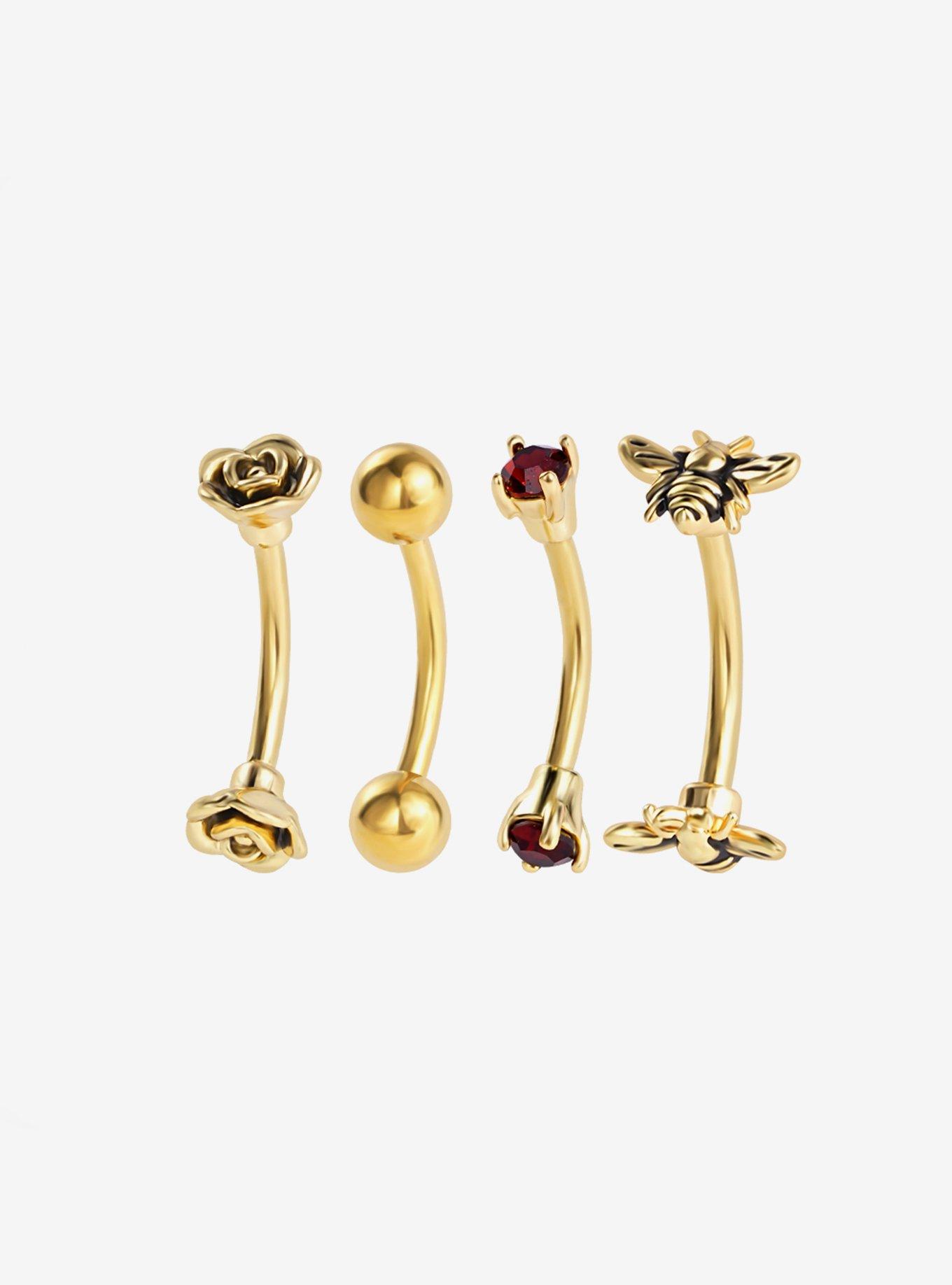 16G Steel Gold Vintage Rose Bee Eyebrow Barbell 4 Pack, , hi-res