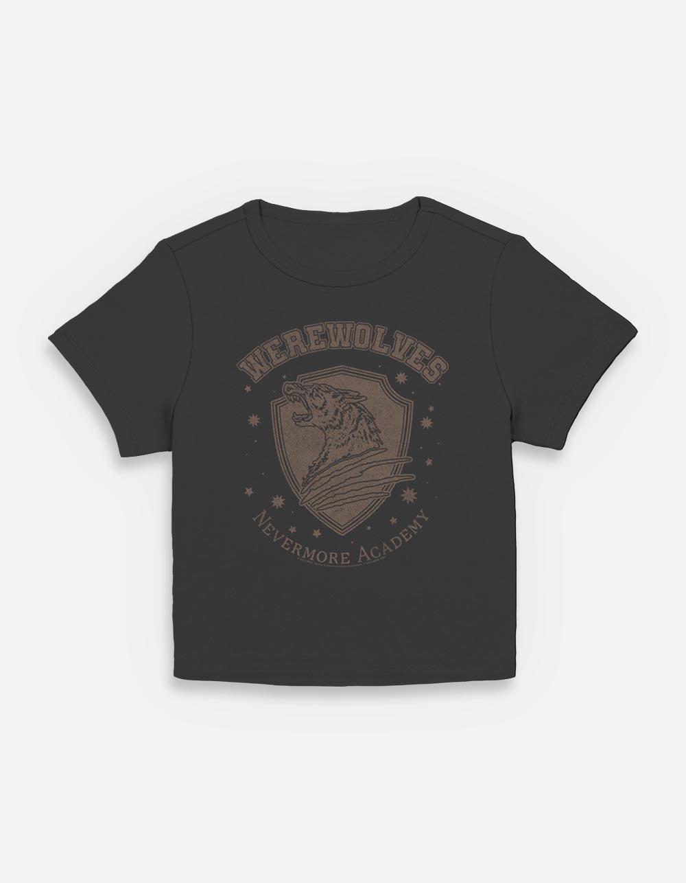 Wednesday Werewolves Academy Stamp Womens Baby T-Shirt, BLACK, hi-res