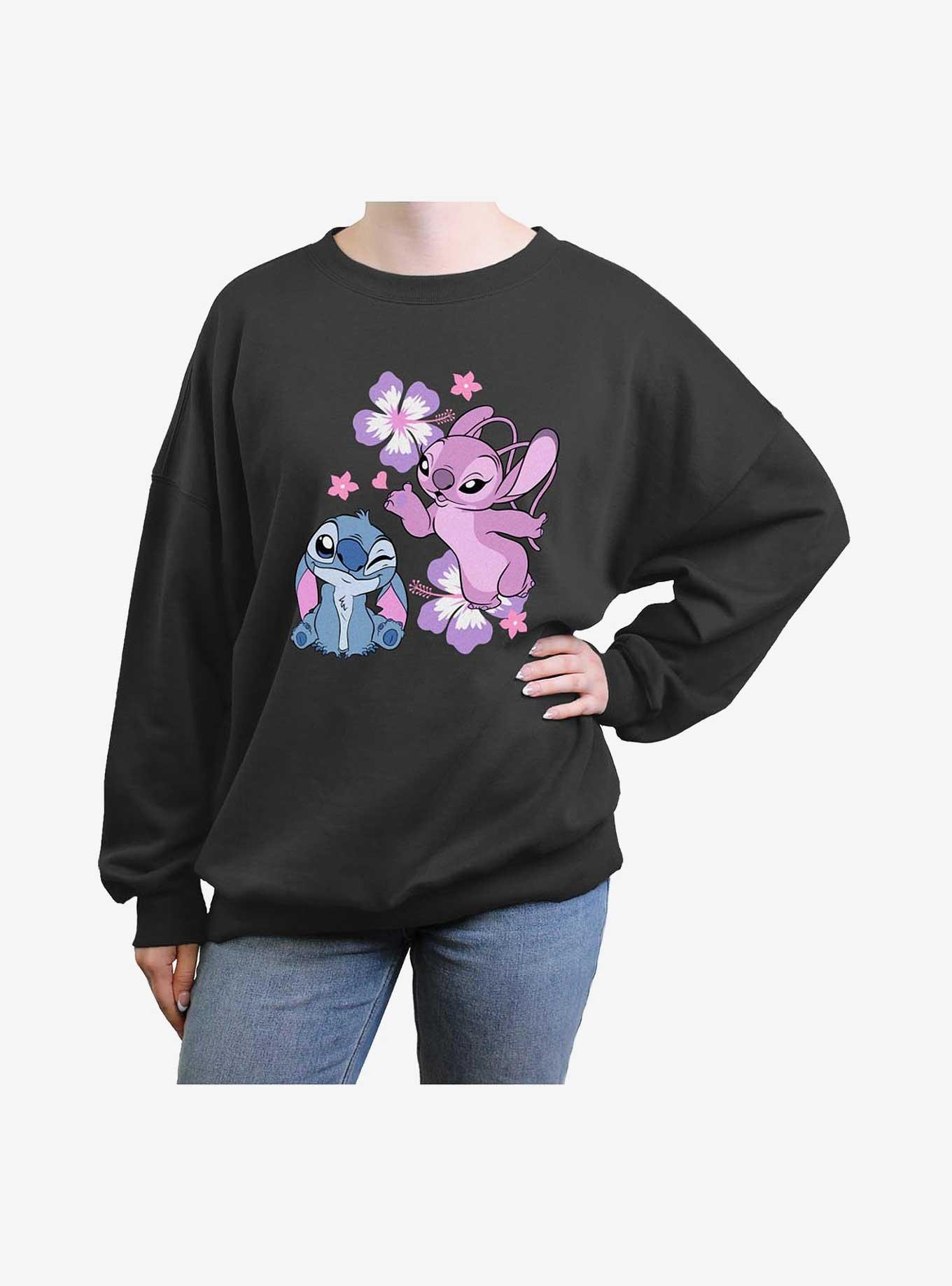 Disney Lilo & Stitch Angel Stitch Hibiscus Girls Oversized Sweatshirt, , hi-res