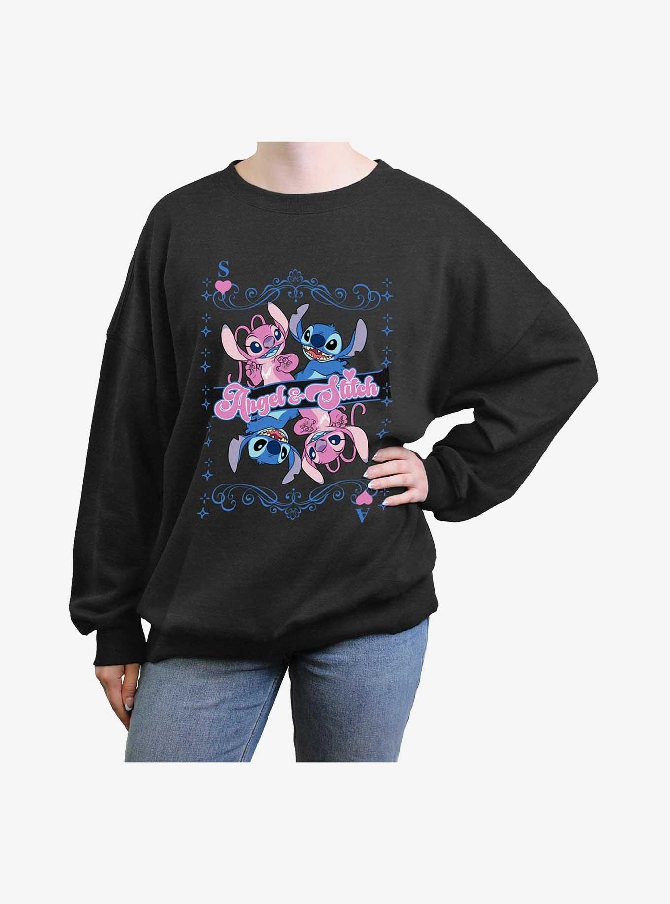 Disney Lilo & Stitch Angel And Stitch Card Girls Oversized Sweatshirt, , hi-res