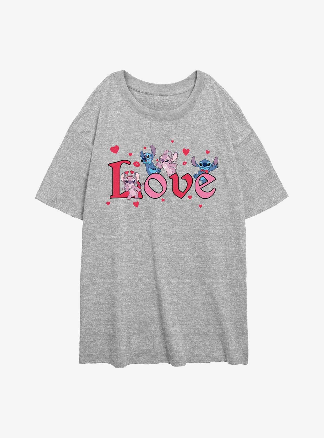 Disney Lilo & Stitch Angel Stitch In Love Girls Oversized T-Shirt, ATH HTR, hi-res