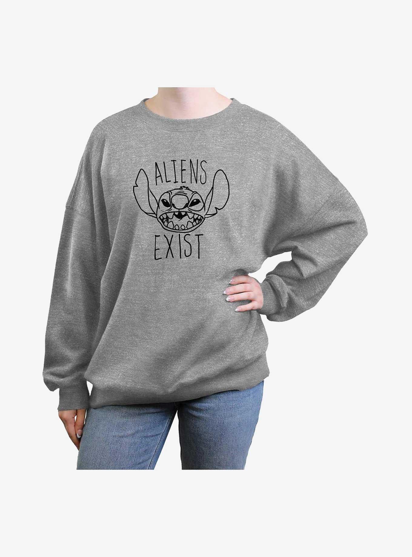 Disney Lilo & Stitch Aliens Exist Girls Oversized Sweatshirt, HEATHER GR, hi-res
