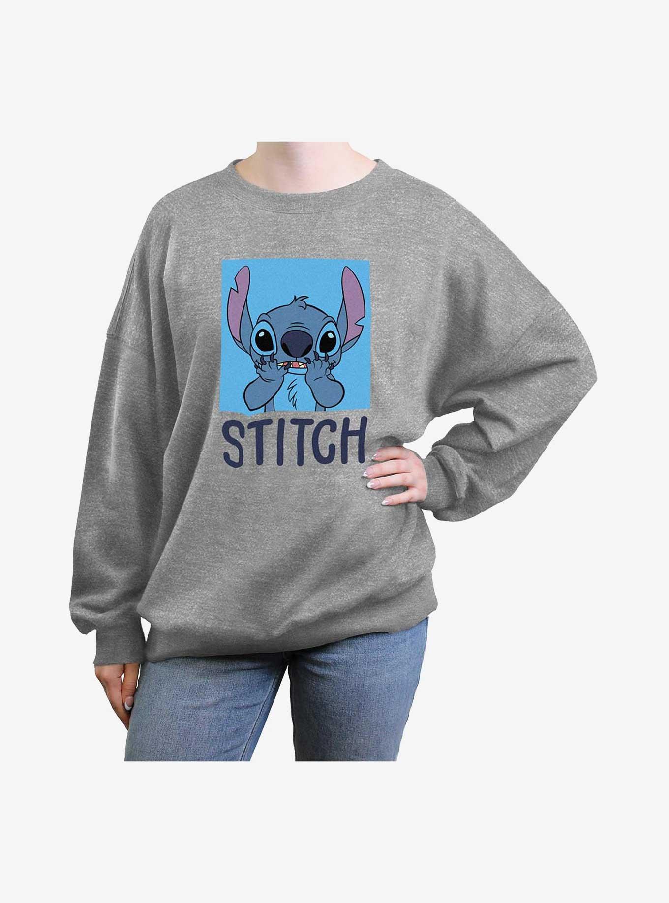 Disney Lilo & Stitch Bashful Stitch Girls Oversized Sweatshirt, HEATHER GR, hi-res