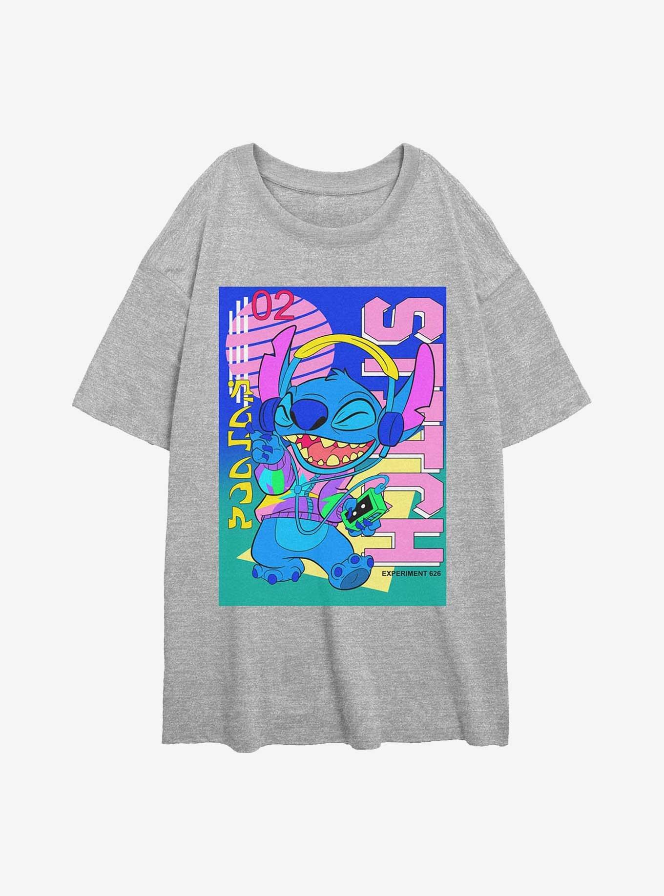 Disney Lilo & Stitch Retro Groovy Stitch Girls Oversized T-Shirt, ATH HTR, hi-res