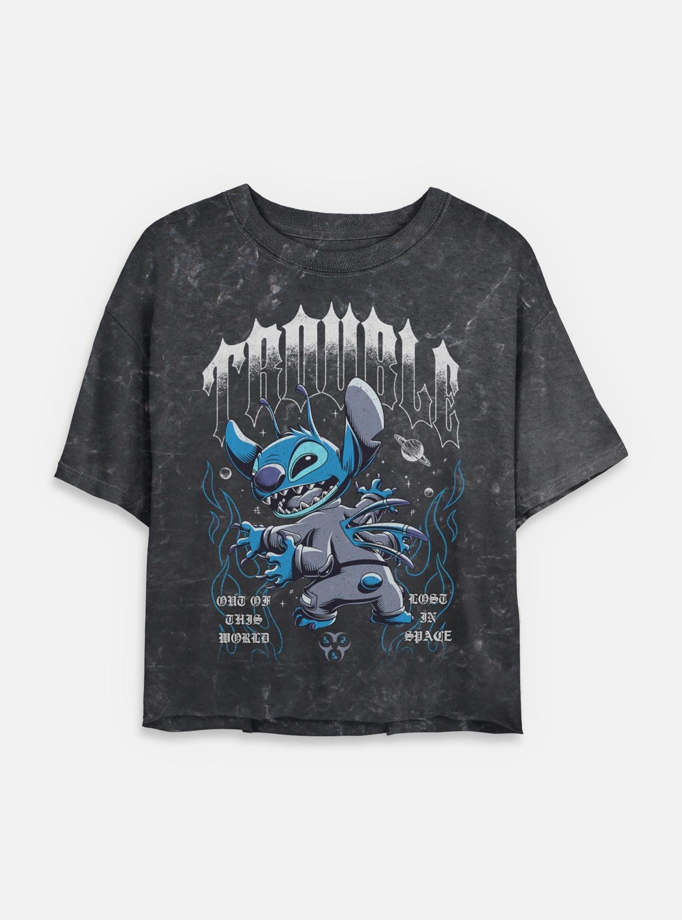 Disney Lilo & Stitch Cosmic Trouble Womens Mineral wash Crop T-Shirt BoxLunch Web Exclusive,New Products : American Fashion Style Bags On Sale