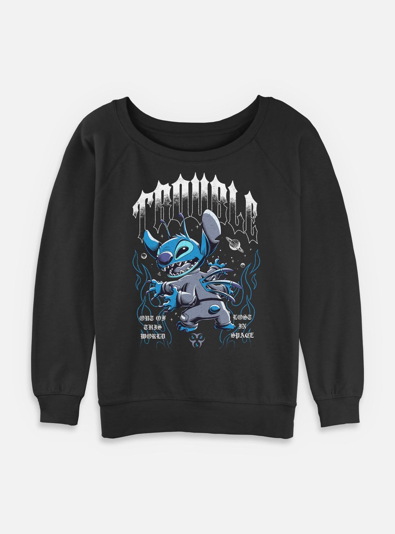 Disney Lilo & Stitch Cosmic Trouble Womens Slouchy Sweatshirt BoxLunch Exclusive, BLACK, hi-res