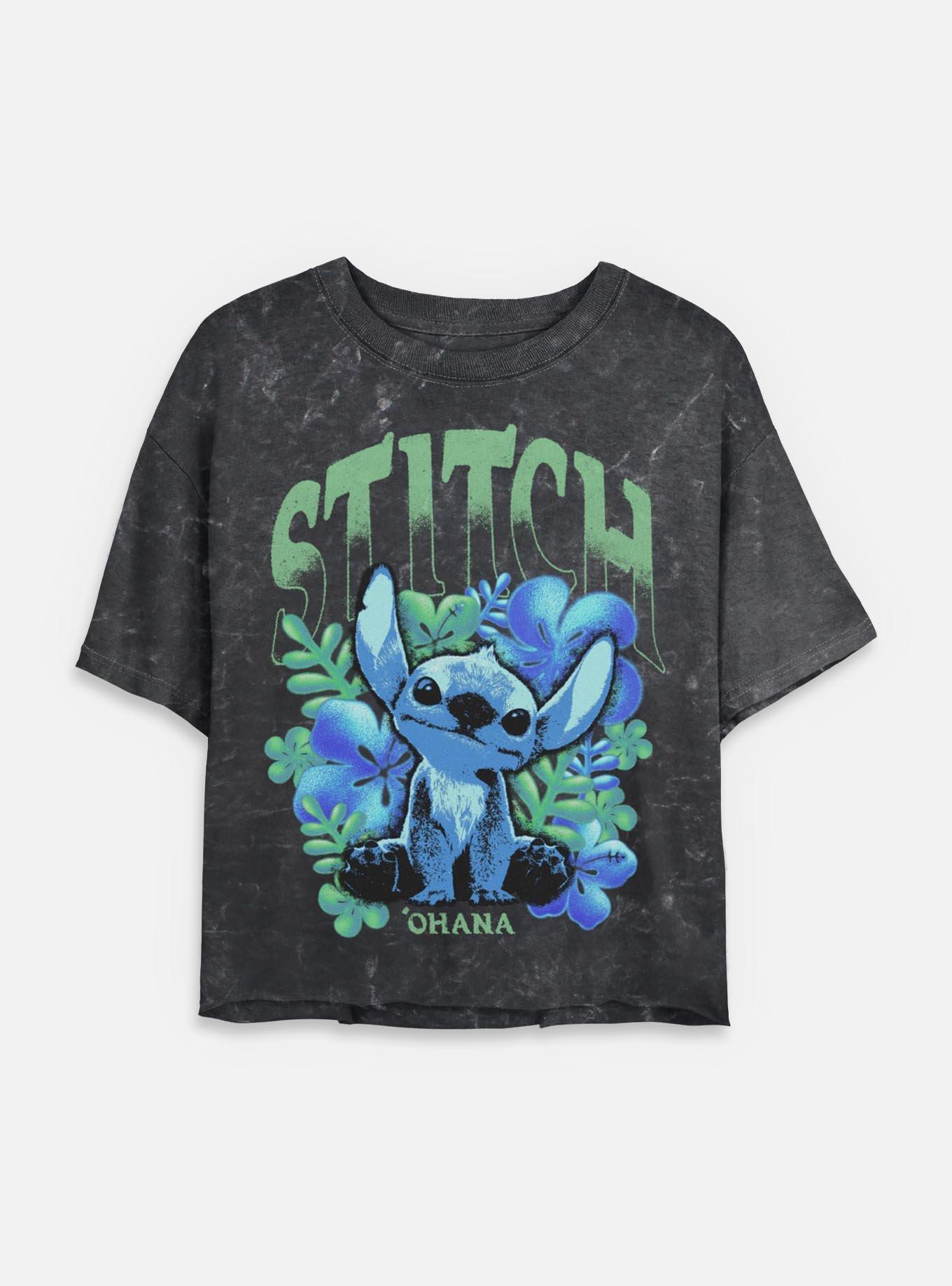 Disney Lilo & Stitch Dark Floral Womens Mineral wash Crop T-Shirt BoxLunch Exclusive, , hi-res