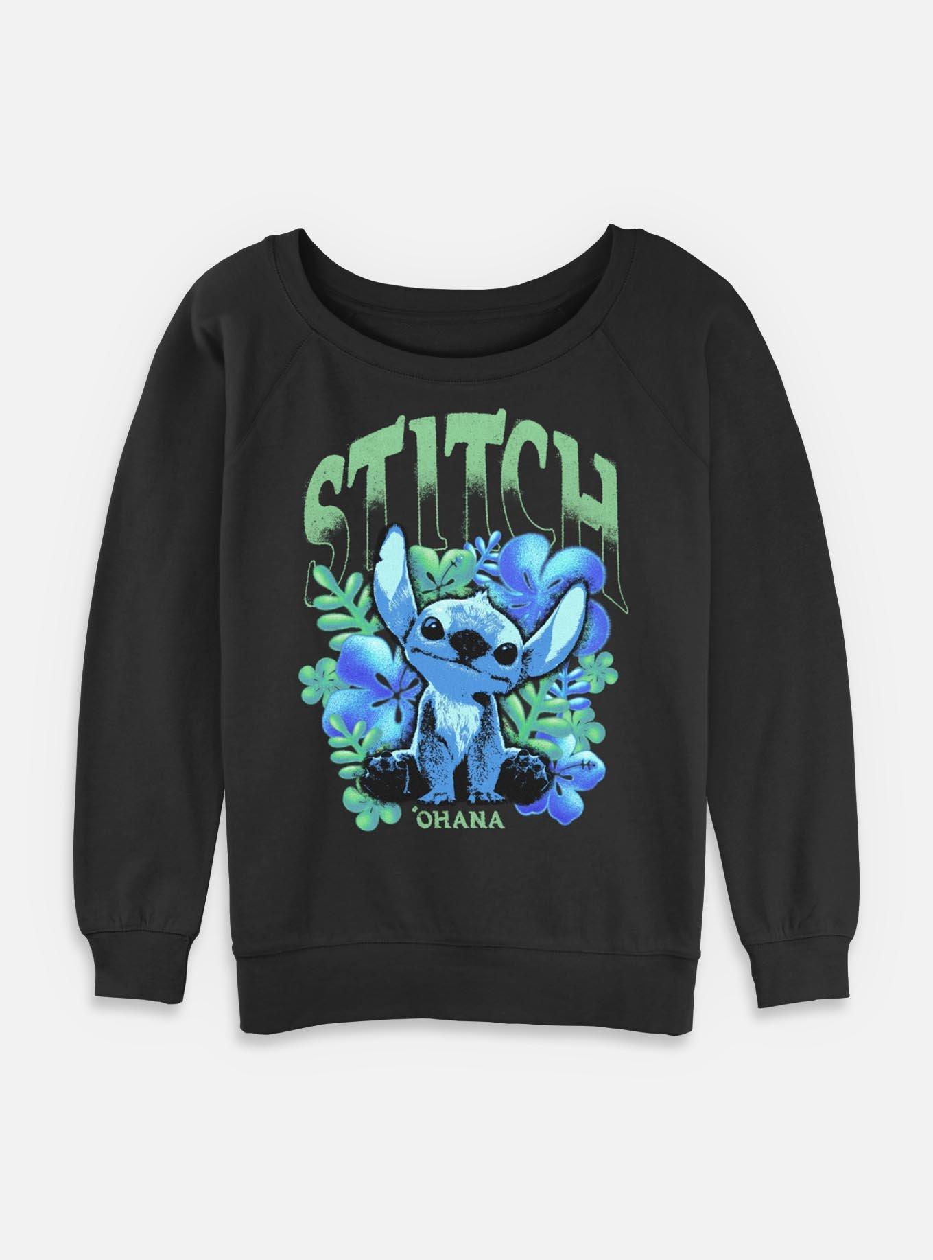 Disney Lilo & Stitch Dark Floral Womens Slouchy Sweatshirt BoxLunch Exclusive, BLACK, hi-res