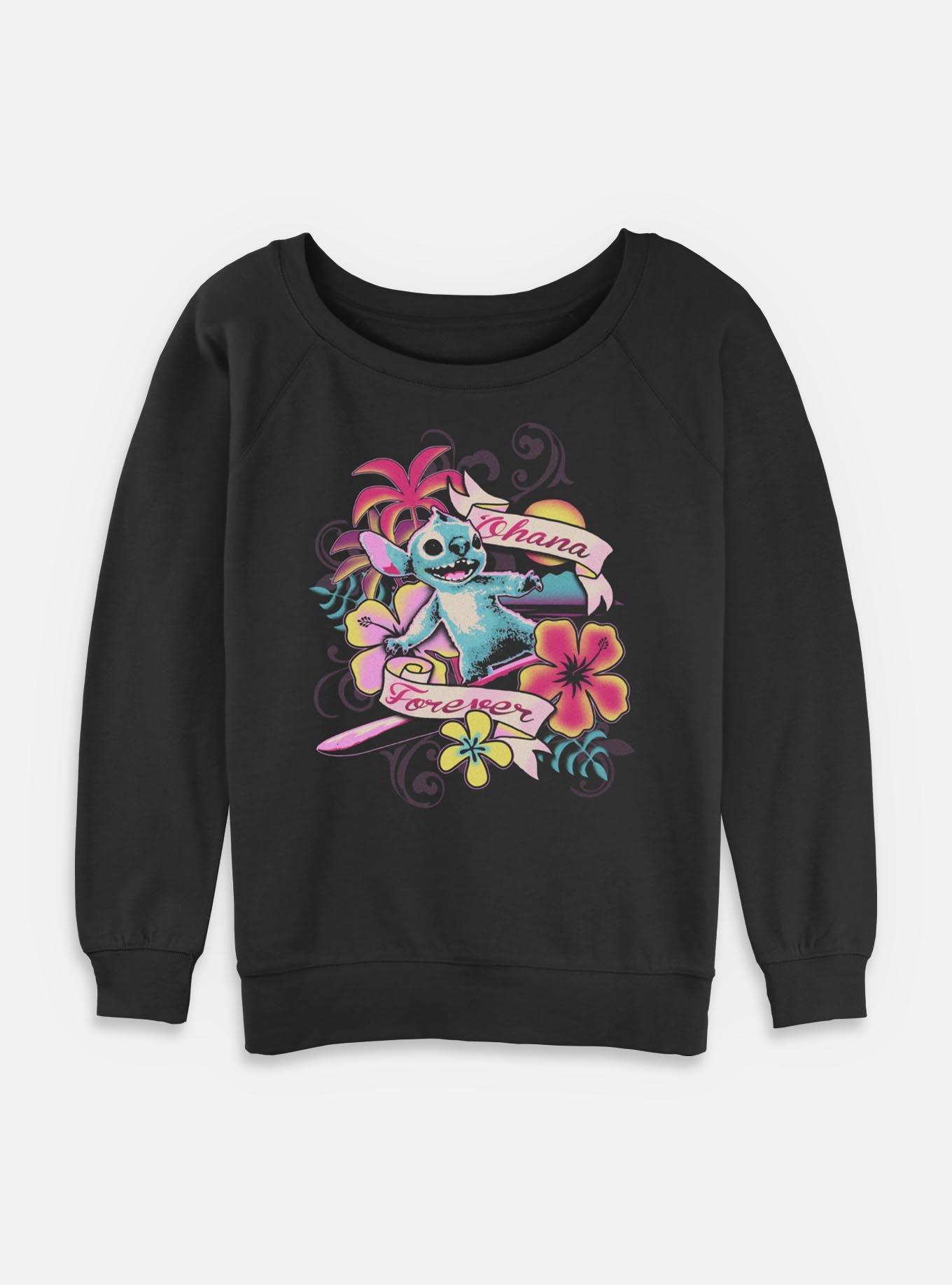 Disney Lilo & Stitch Surf Ohana Forever Womens Slouchy Sweatshirt BoxLunch Exclusive, , hi-res