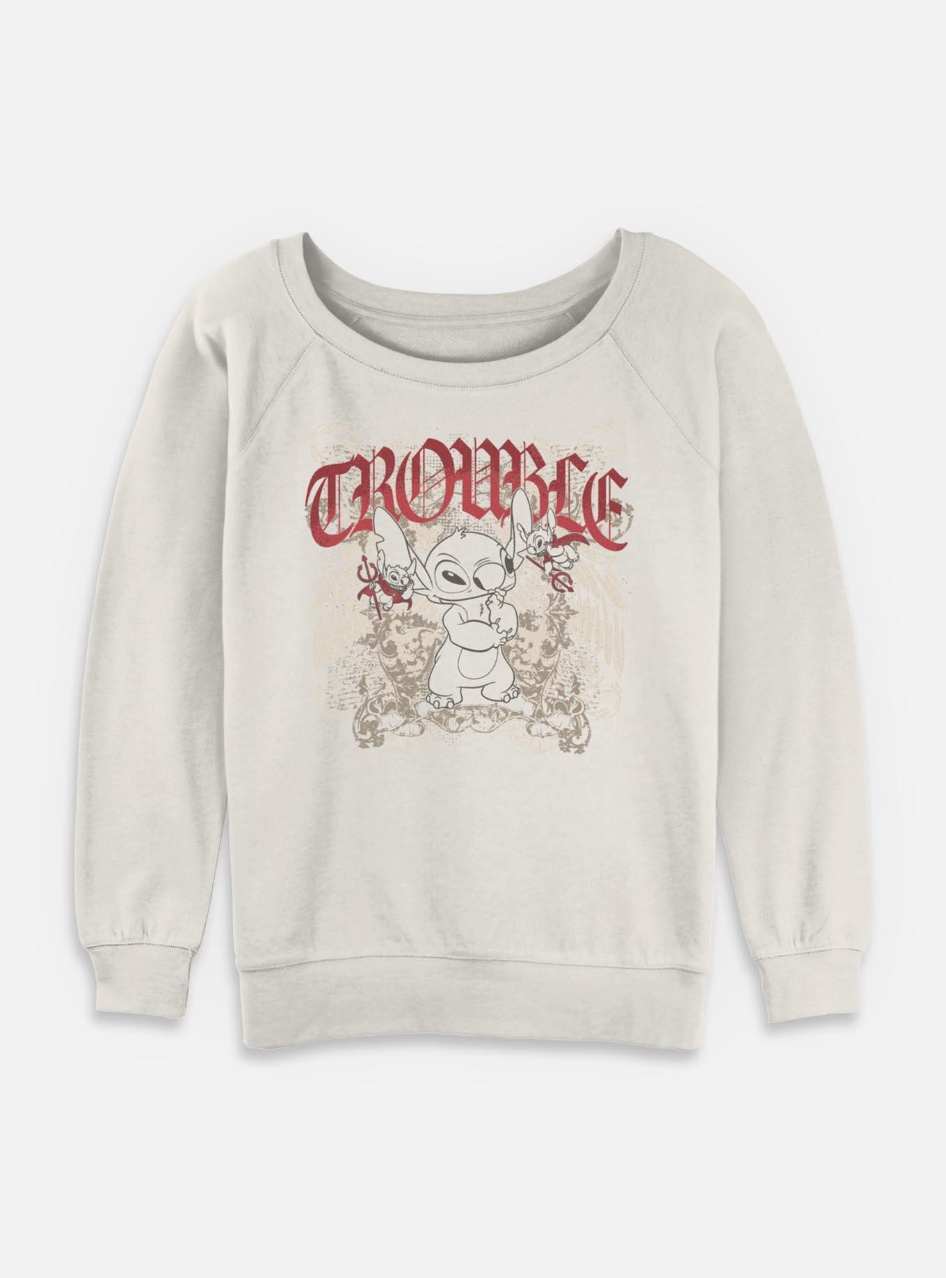 Disney Lilo & Stitch Total Trouble Womens Slouchy Sweatshirt BoxLunch Exclusive, EGRET, hi-res