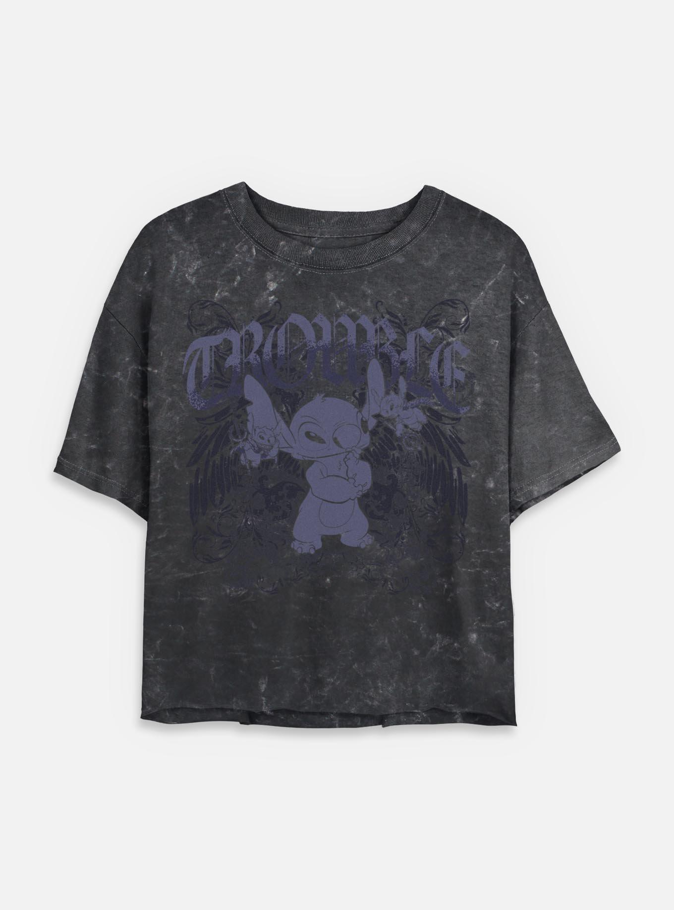 Disney Lilo & Stitch Total Trouble Womens Mineral wash Crop T-Shirt BoxLunch Web Exclusive,New Products : American Fashion Style Bags On Sale