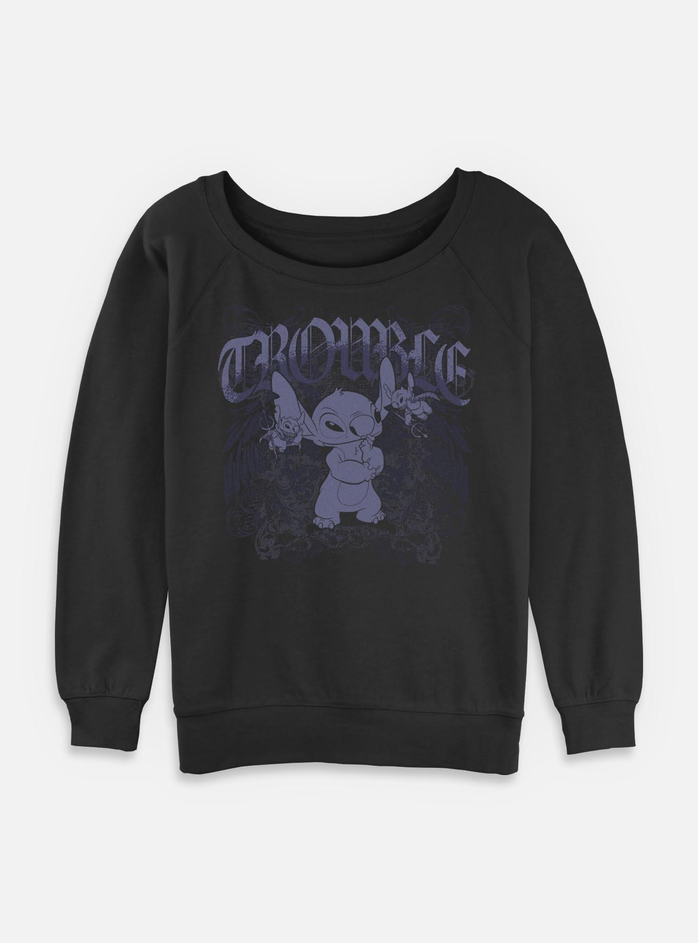 Disney Lilo & Stitch Total Trouble Womens Slouchy Sweatshirt BoxLunch Exclusive, BLACK, hi-res