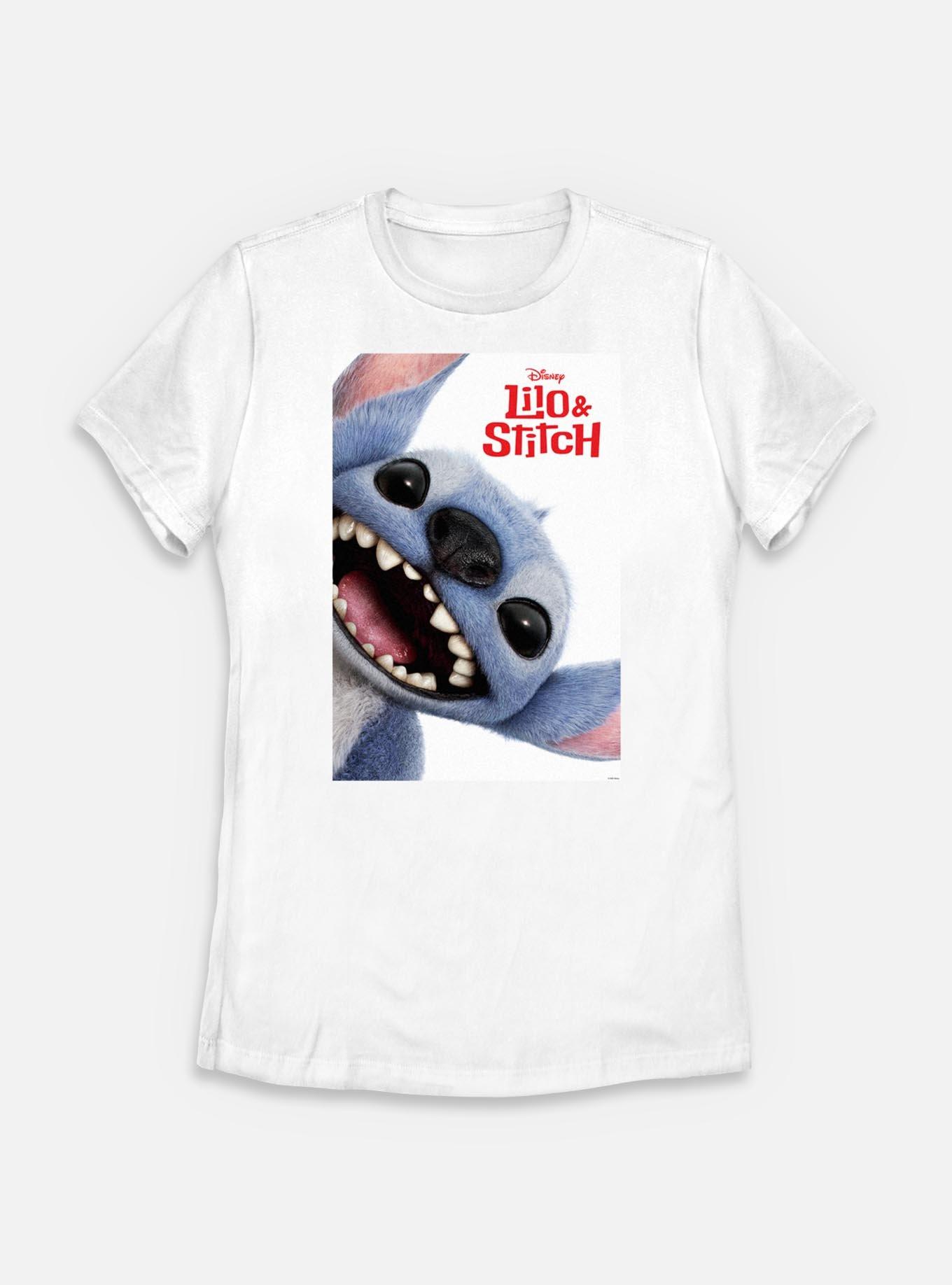 Disney Lilo & Stitch Live Action Stitch Face Poster Womens T-Shirt, WHITE, hi-res