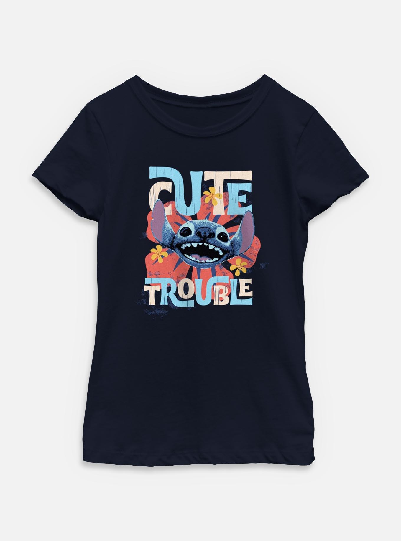 Disney Lilo & Stitch Live Action Cute Trouble Stitch Youth Girls T-Shirt, NAVY, hi-res