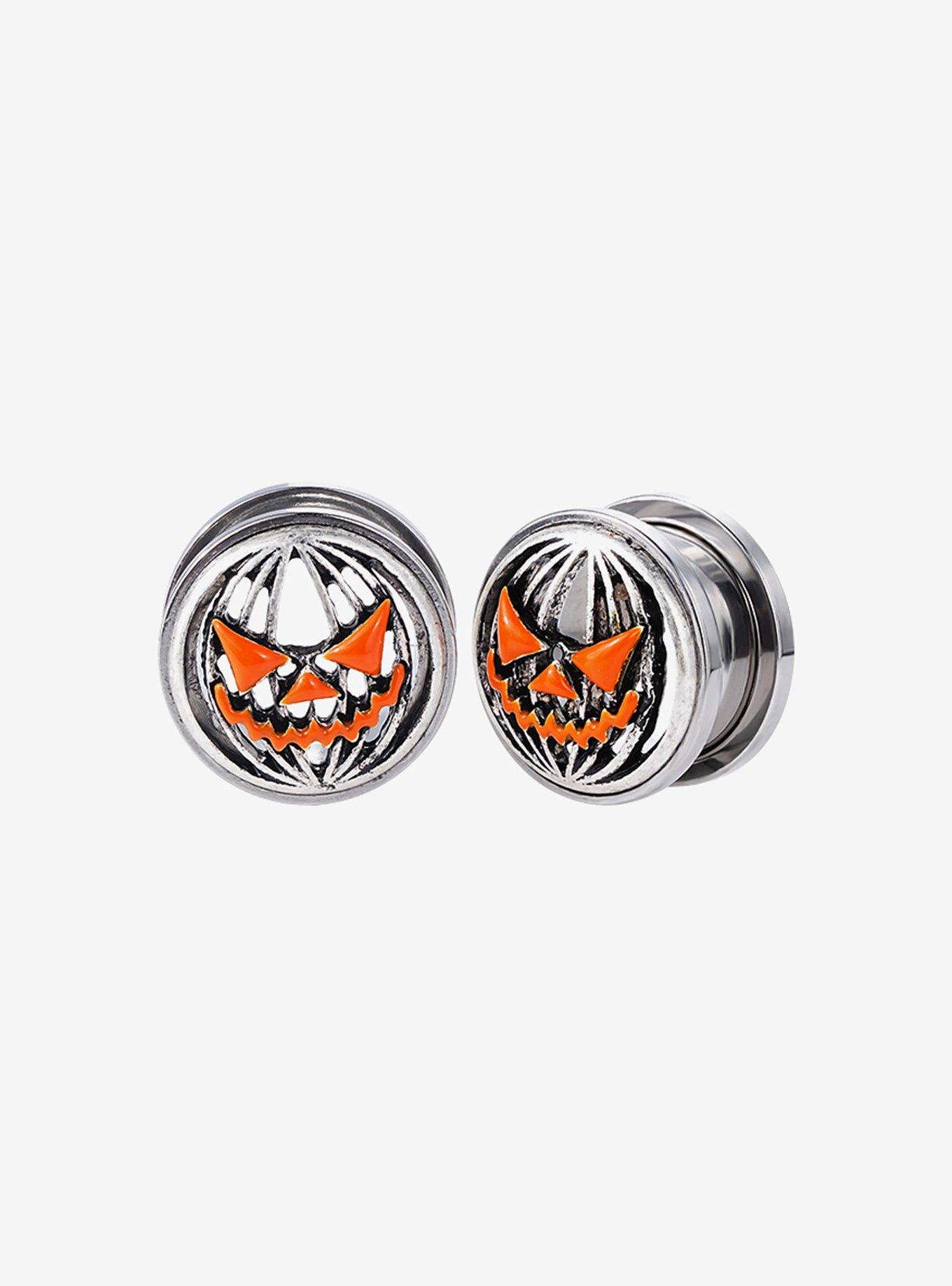 Steel Silver Jack-O'-Lantern Face Flare Plug 2 Pack, , hi-res