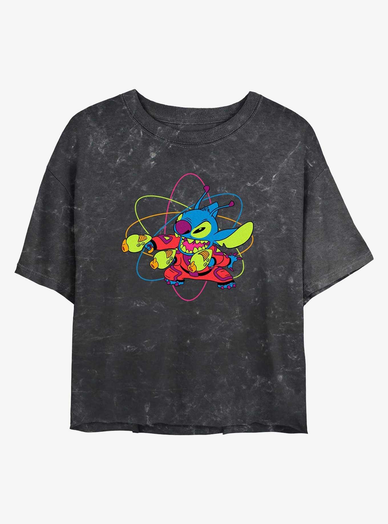 Disney Lilo & Stitch Blaster Sitch Girls Mineral Wash Crop T-Shirt, BLACK, hi-res