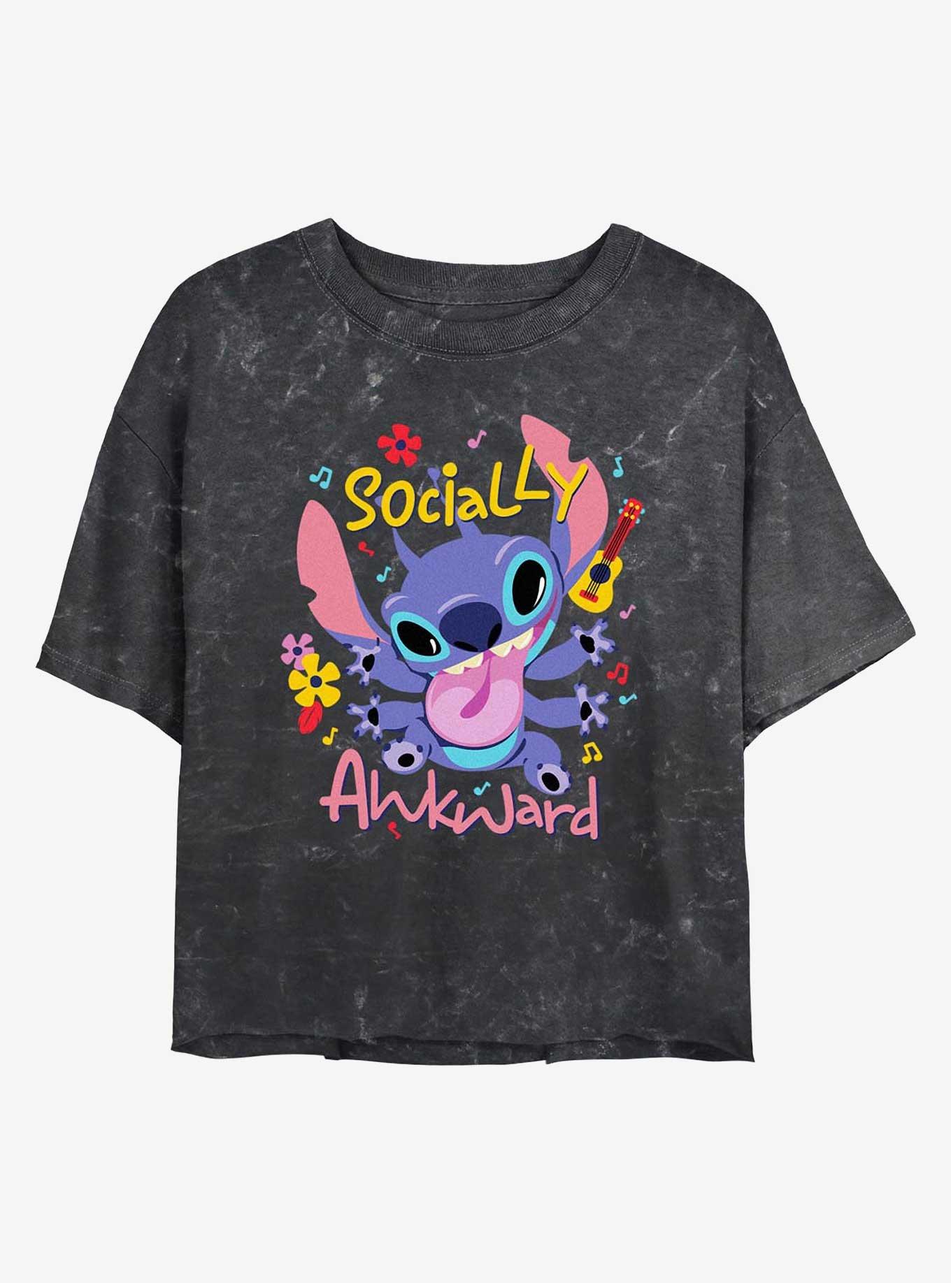 Disney Lilo & Stitch Socially Awkward Girls Mineral Wash Crop T-Shirt, , hi-res