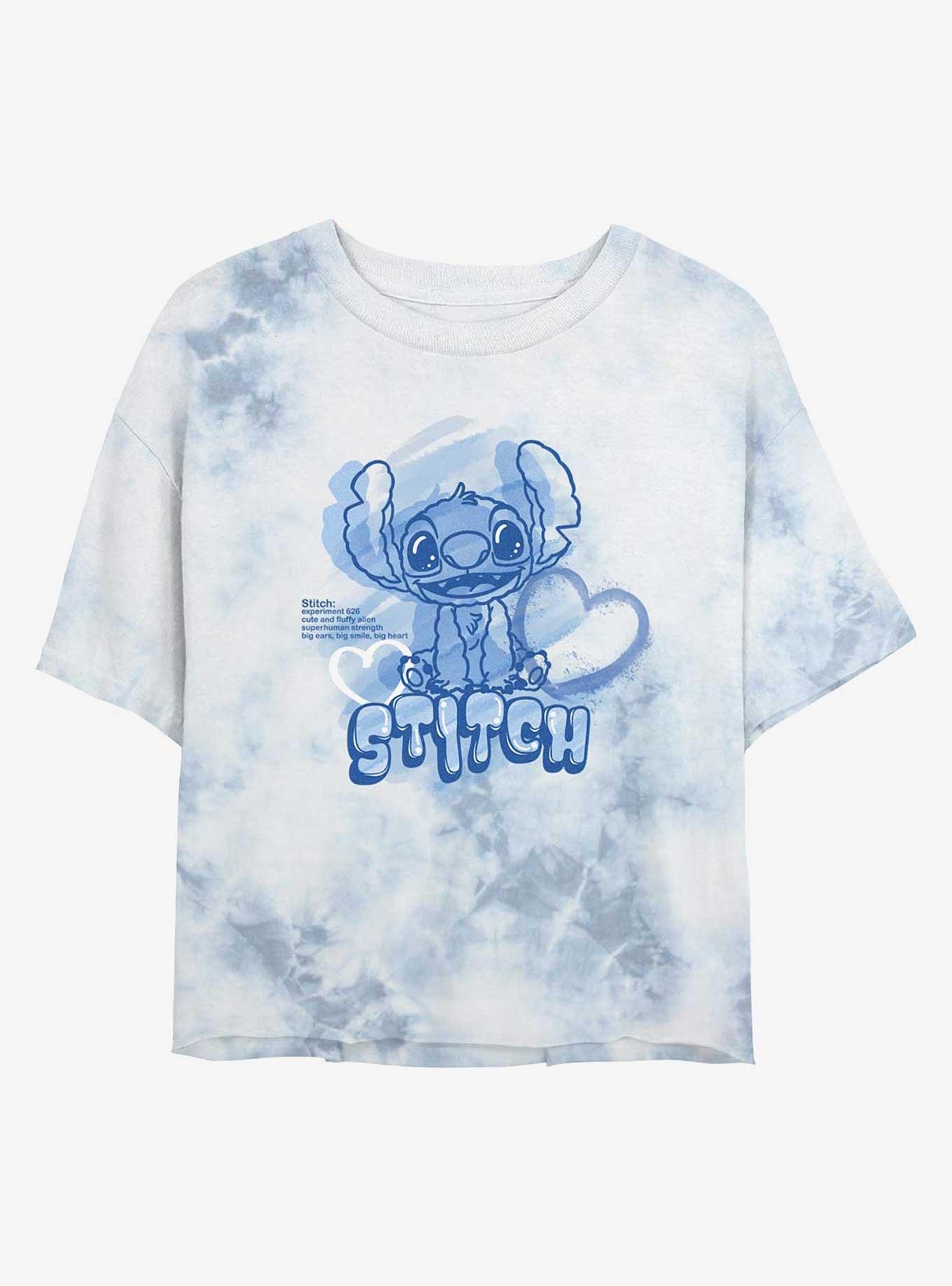 Disney Lilo & Stitch Cute And Fluffy Alien Girls Tie-Dye Crop T-Shirt, WHITEBLUE, hi-res